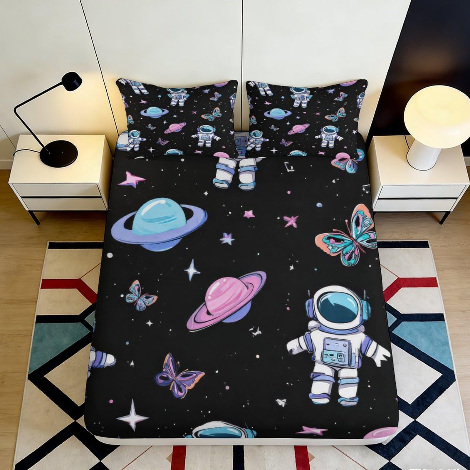 Pnayamiorkfel Style-7 3D Printed Astronaut Planet Fitted Sheet Microfiber Soft Bed Cover For Bedroom Dorm Room Decor Mattress Protection 90X200x25cm