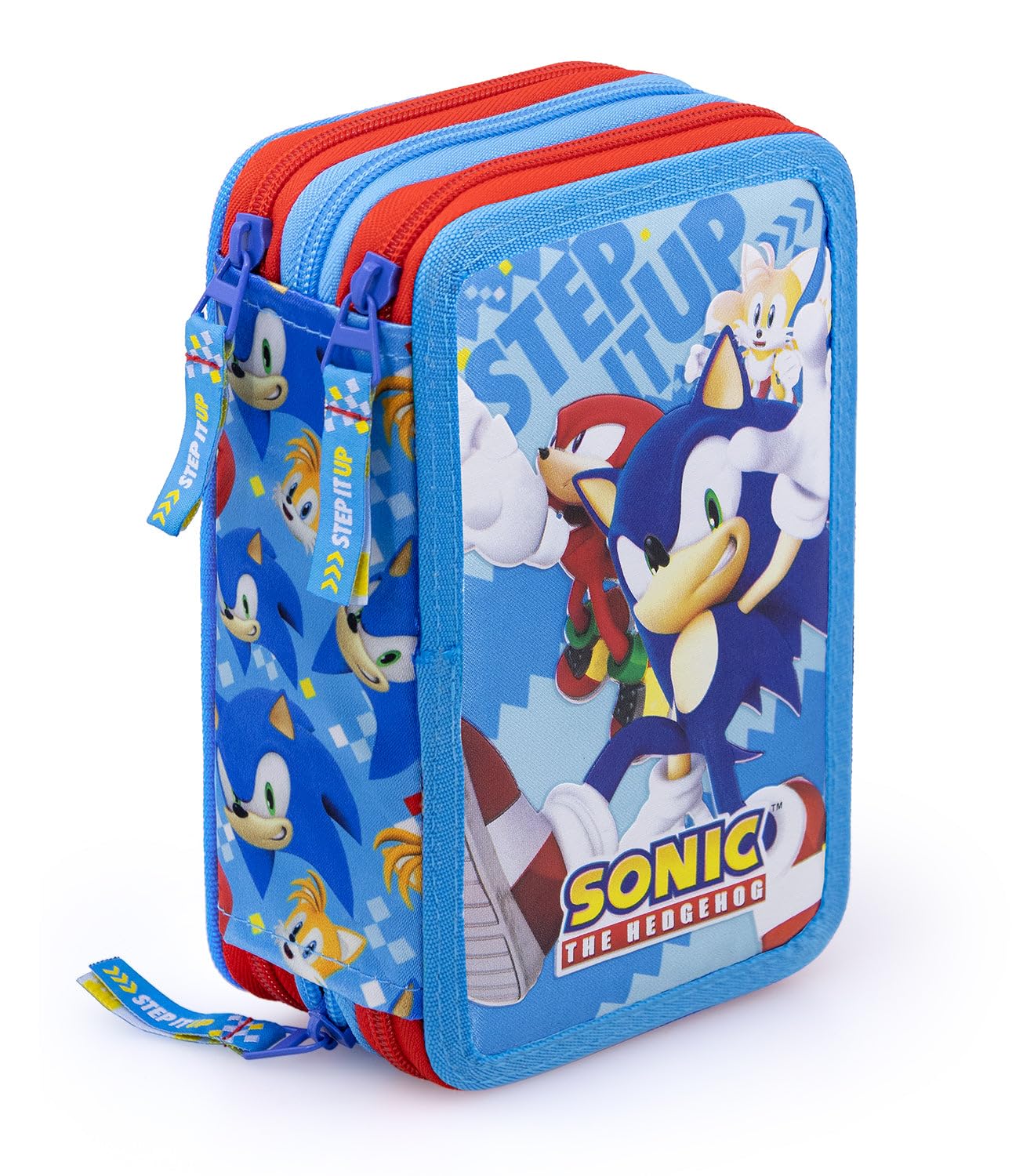 Astuccio scuola 3 zip Sonic The Hedgehog 3 Zip con 44 articoli (blu chiaro/rosso), 20×15×6 cm - Prodotto ufficiale SEGA