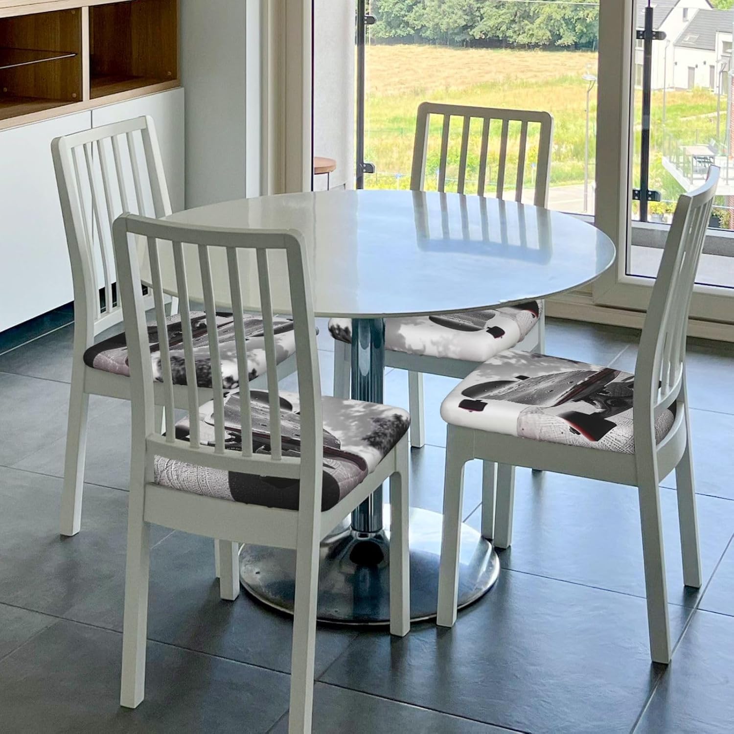 Skateboard 1 Print Square Cushion Covers 6 Pcs Set Elastic Non-Slip Seat Cushion Slipcovers Pet Furniture Protectors for Chair, Sofa