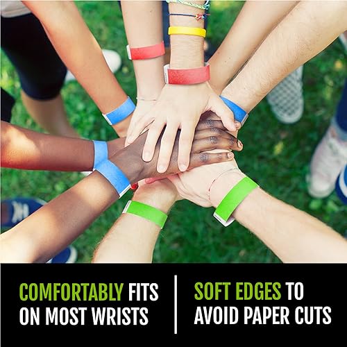 Vista 5 de WristCo Tyvek - Pulseras para eventos, 300 unidades, paquete variado de 3 colores, diseño a prueba de manipulaciones que evita la reutilización