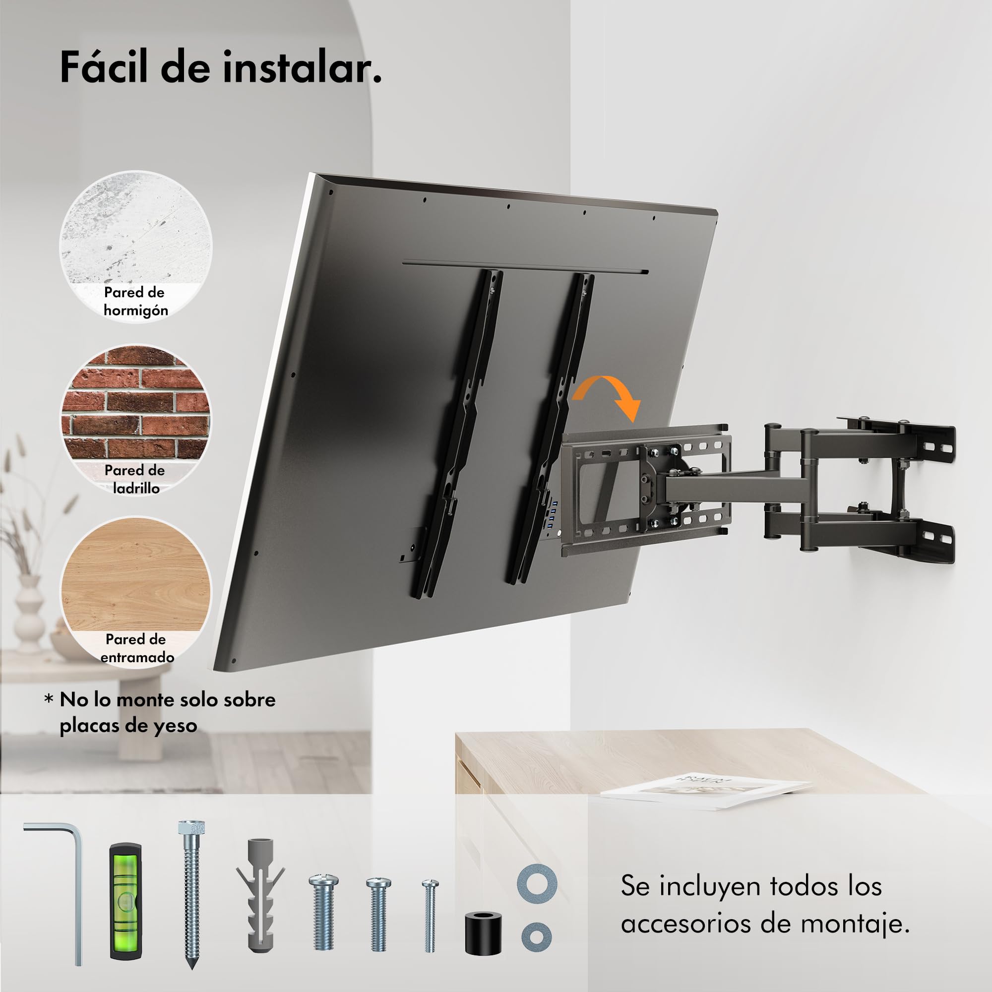 VonHaus Soporte de TV Pared para Pantallas Planos y Curvos de 23-70 Pulgadas, Inclinable Giratorio Soporte Inclinable y Giratorio, Doble Brazo de Movimiento Completo, VESA Min: 75x75mm MAX: 400x400mm