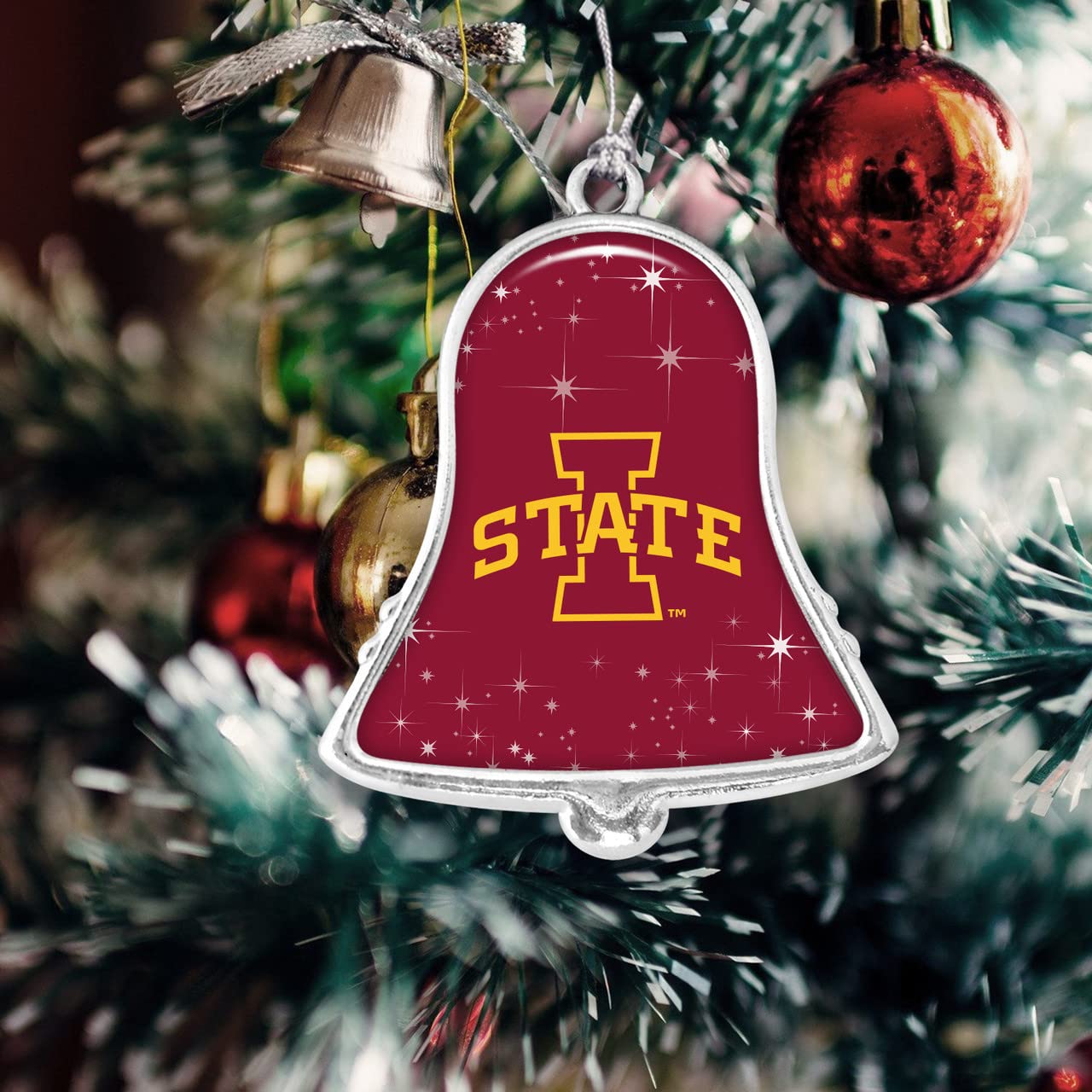 Iowa State Cyclones IU Silver Bell Silver Metal Christmas Ornament Gift Decoration