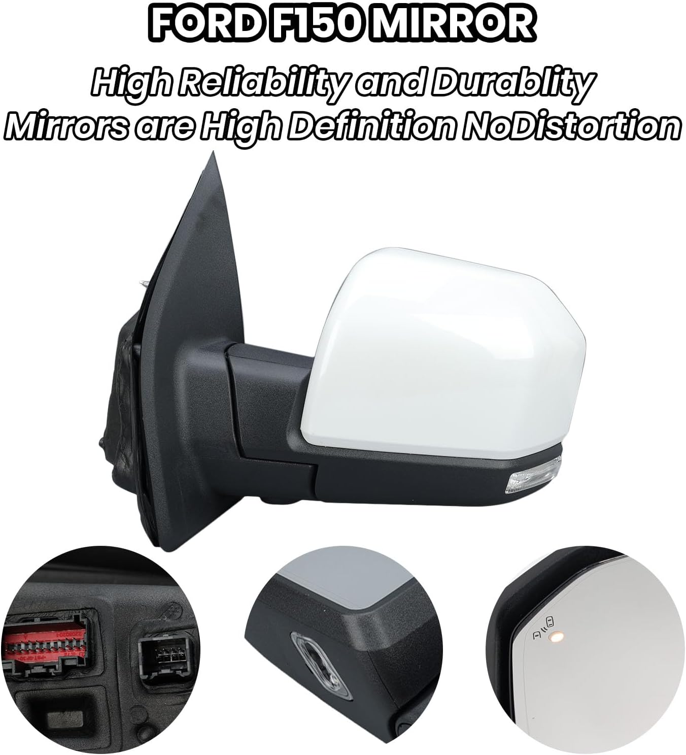 Driver Side Mirror Compatible with 2015-2020 Ford F150 Mirrors with Camera Power Folding Memory Heated Turn Signal Blind Spot Detection,Puddle Lights,White(18+4 Pins)