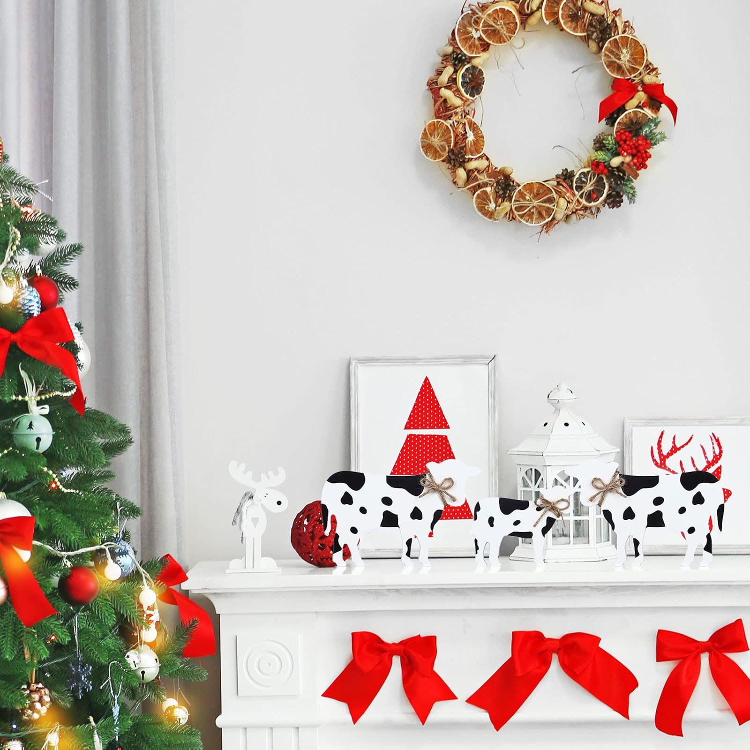 Farmhouse Cow Table Decor, 3 Pcs Wooden Cow Figurines for Christmas,Classic