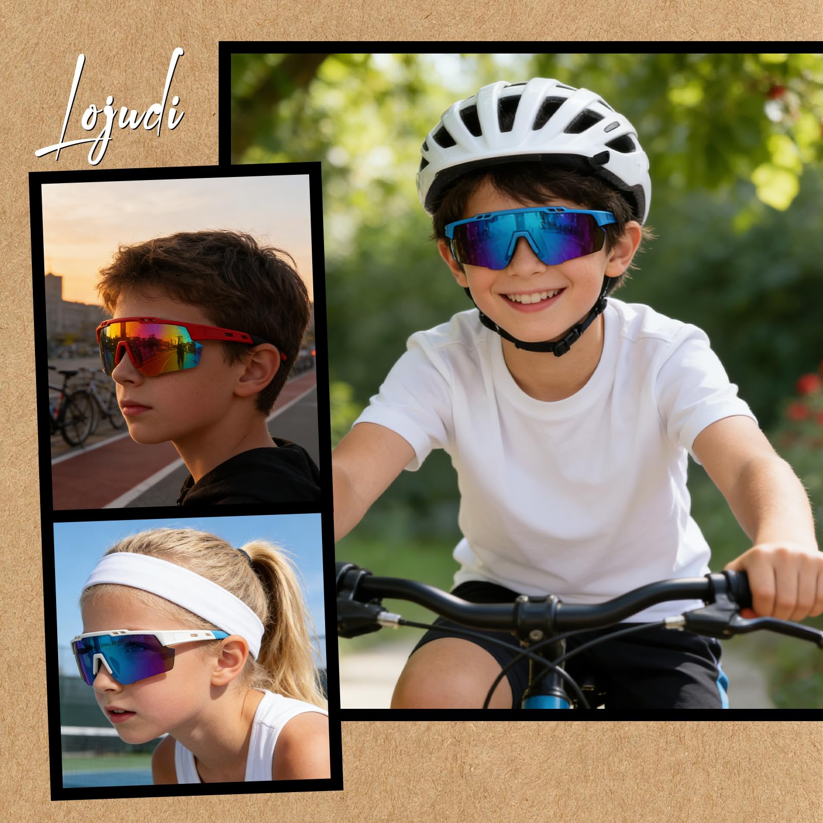 Sonnenbrille Kinder Fahrradbrille Jungen Mädchen - TR90 Flexiblem Rahmen Schnelle Brille Verspiegelt Jugendliche Sportbrille für UV Schutz
