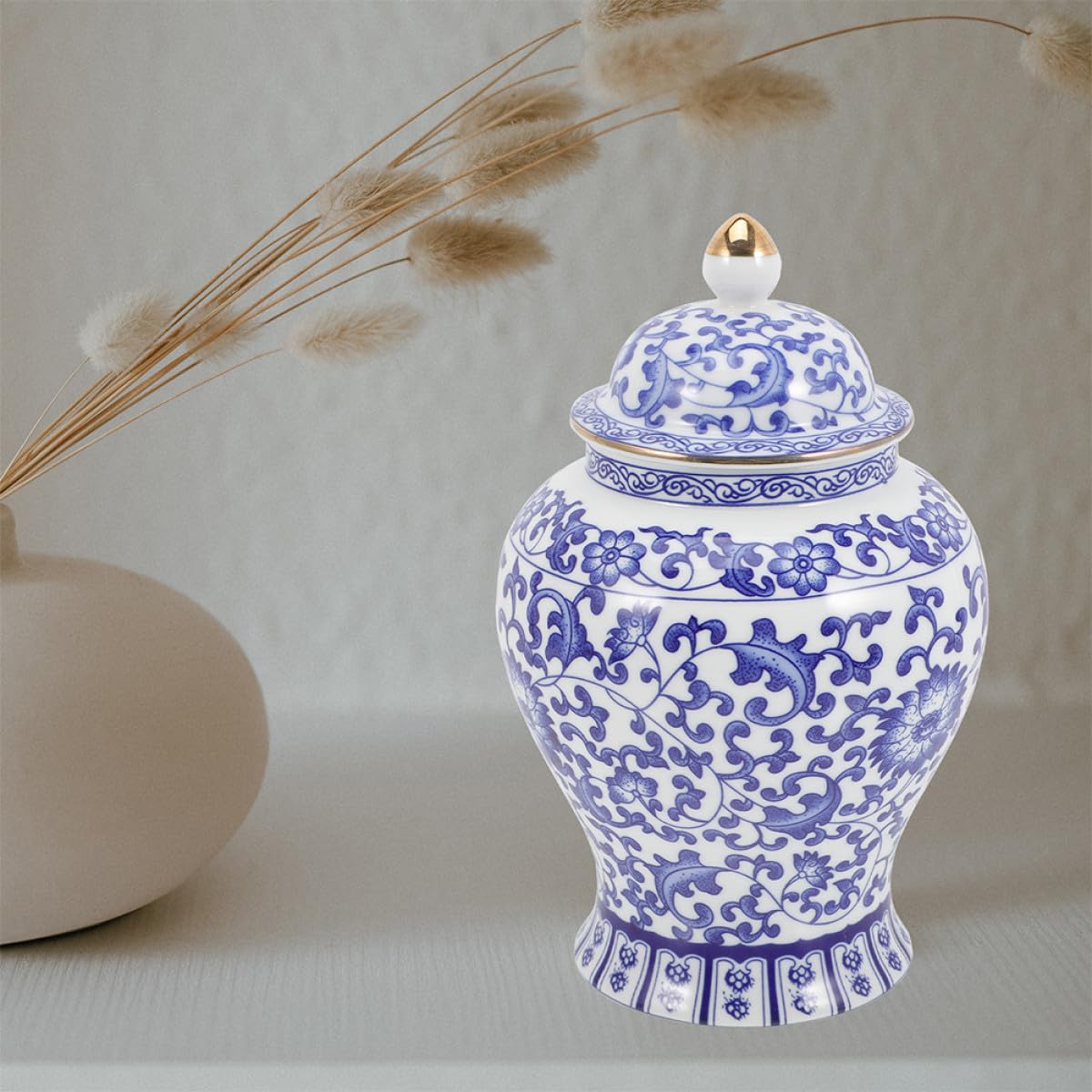 Tarro de Cerámica Azul 44 Oz para Almacenamiento de Té Suelto y Dulces Tapa, Adecuado para Uso en Cocina y Espacio de Trabajo