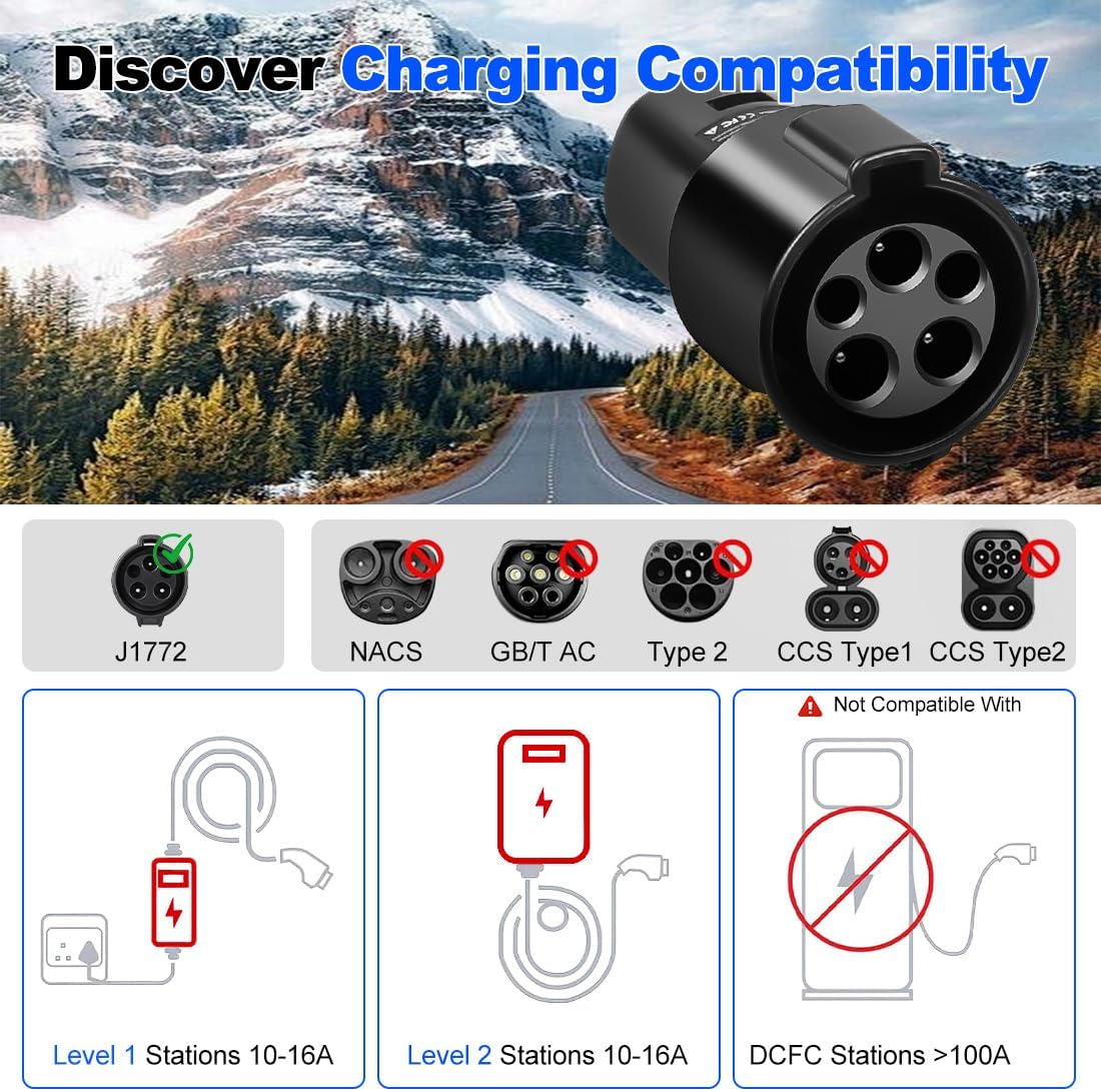 SKTYANTS J1772 Charging Adapter Max 80AMP/250VAC Compatible with Model 3, Y, S, X Tesla High Powered Connectors (Black)