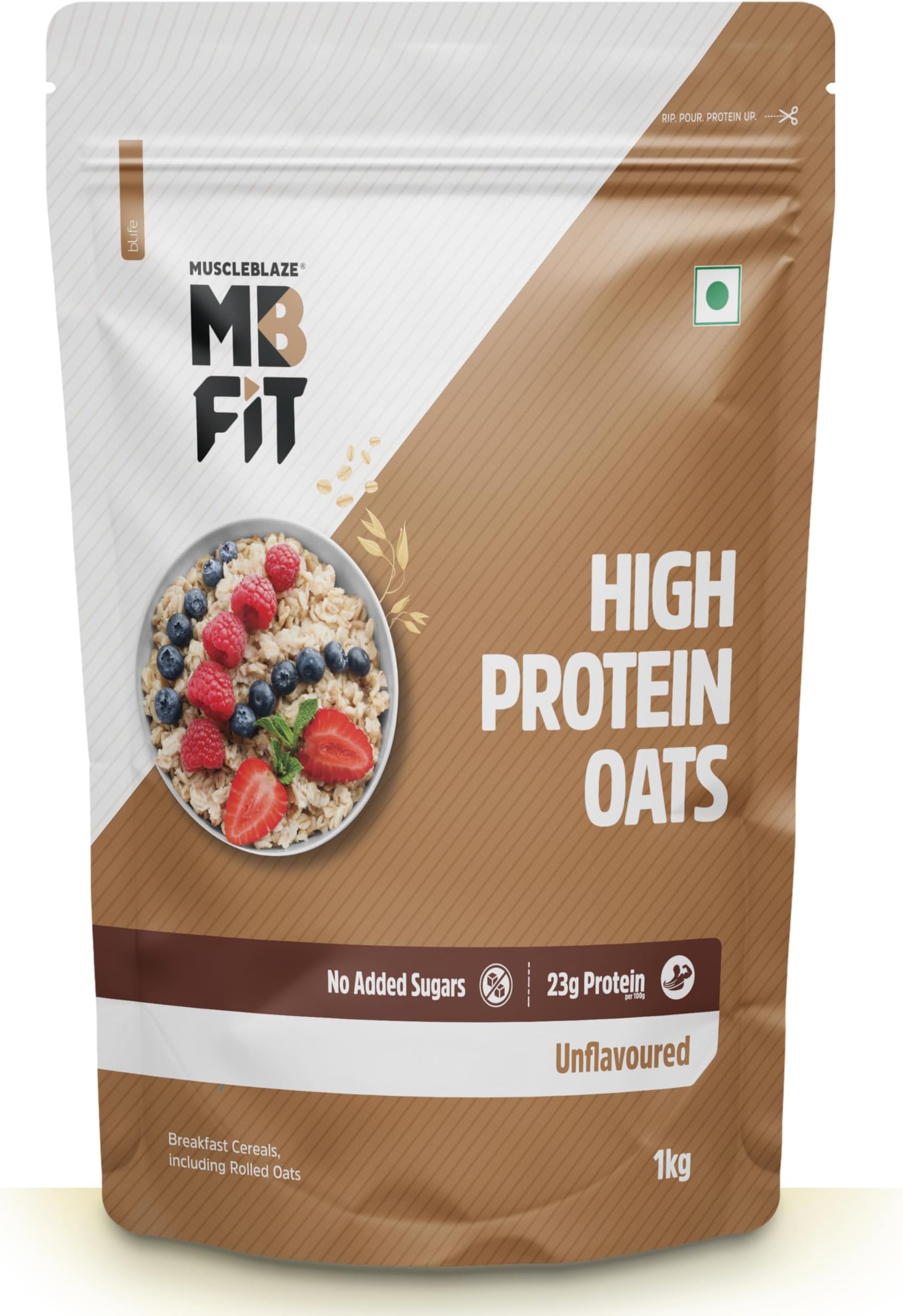 MuscleBlaze Fit High Protein Oats (Unflavoured, 1kg) | 23g Protein | Breakfast Cereals for Weight Management