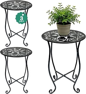 Arbuxzuy 3-Pack 17" Tall Round Metal Outdoor Side Tables,Flower Pot Stand