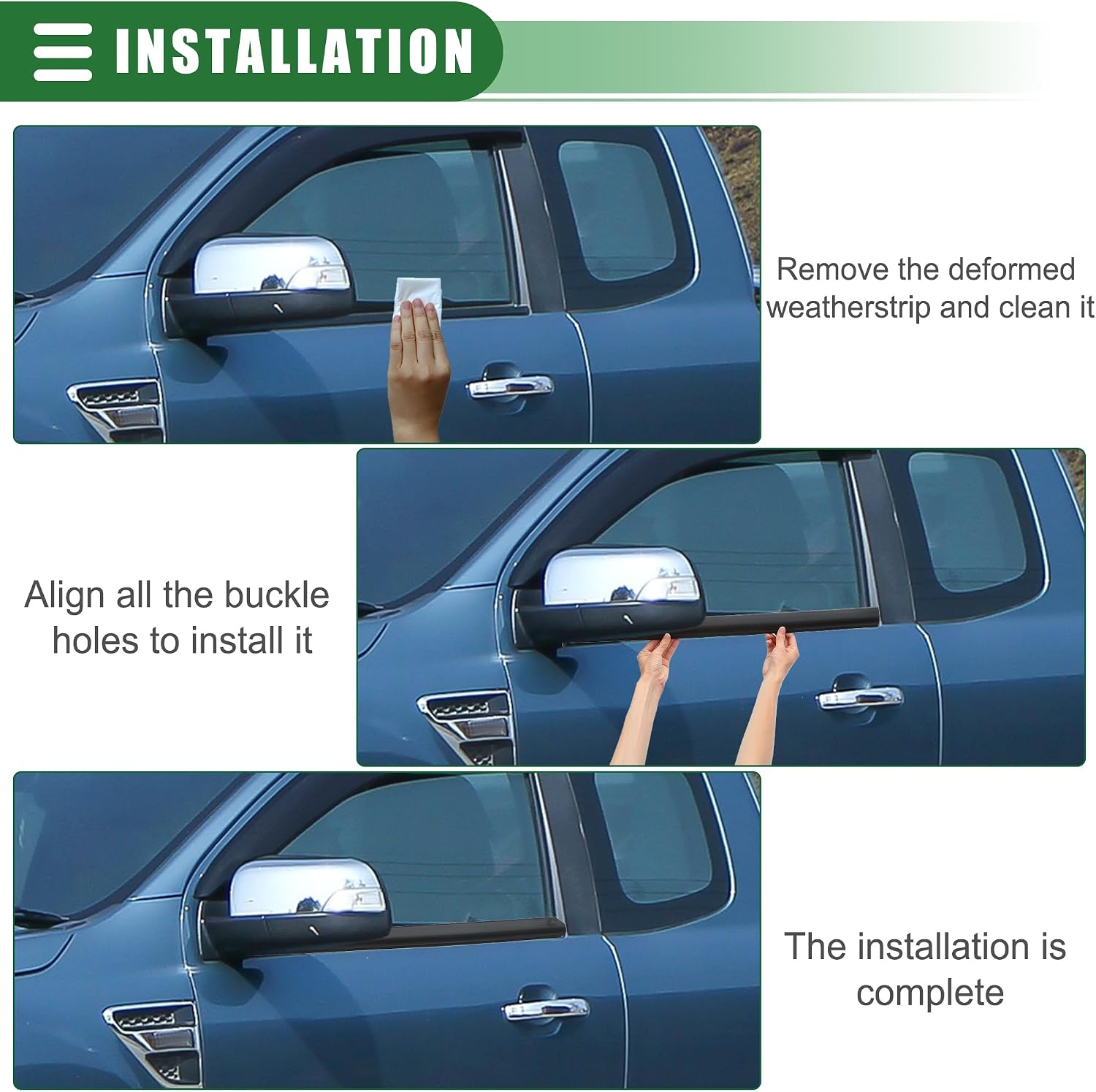 Motoforti Weatherstrip Window Trim Seal Belt Kit, Car Outside Window Seal Belt, for Ford for Ranger 1999-2011, Rubber, 6L5Z-1021453-AA, Black, 2 Pcs, Front Left Driver Right Passenger Side