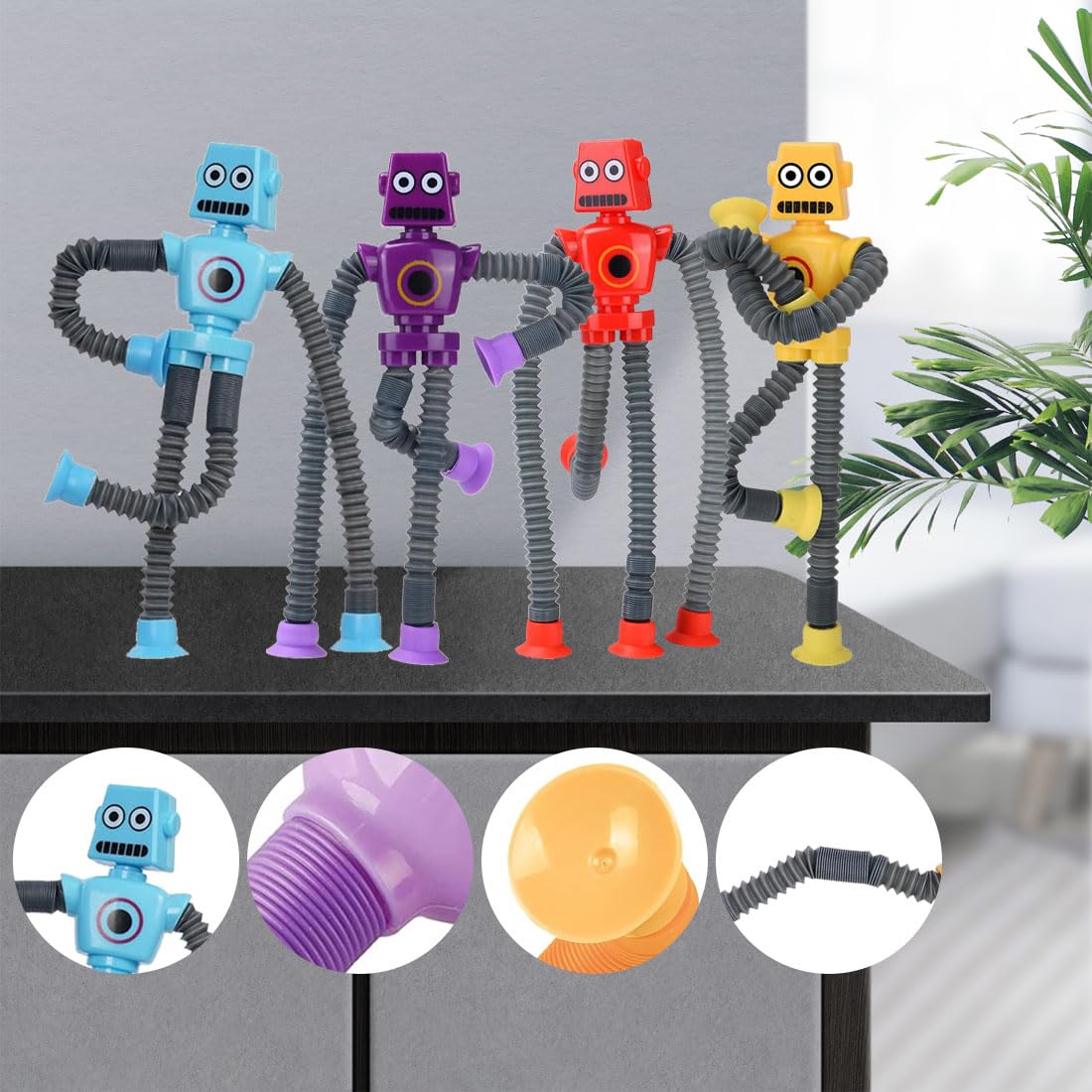 Produktbild von 4 Stück Telescopic Roboter,Teleskop Saugnapf Rentier Spielzeug