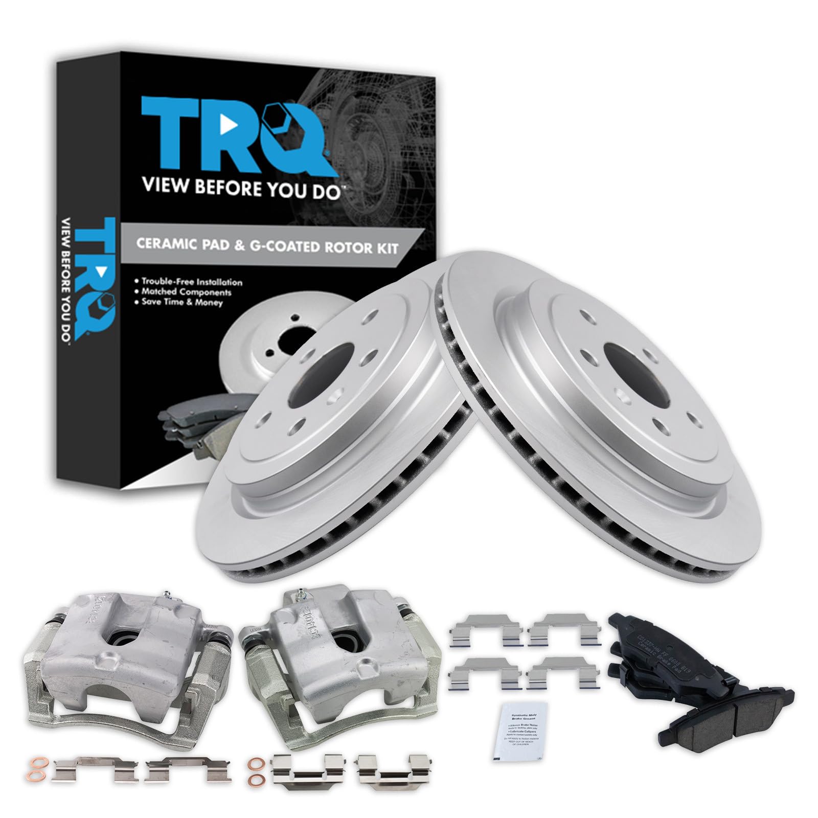 TRQ Rear Brake Pad and Rotor Set Ceramic Vented Coated Rotors Calipers