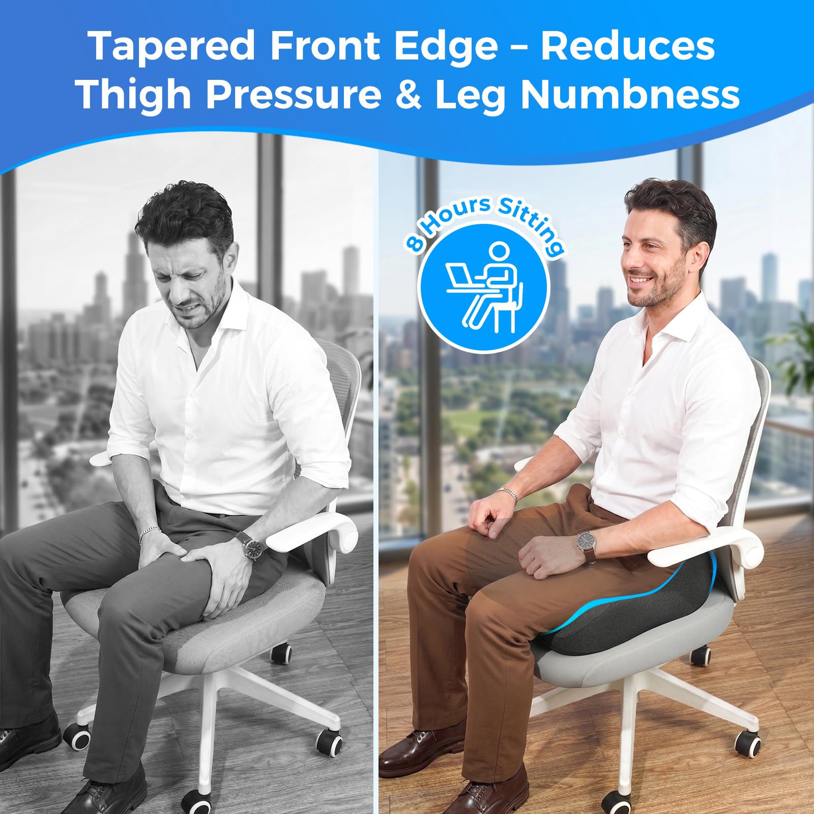 Coussin de siège profond en forme de U pour soulager la douleur du coccyx et les hémorroïdes – Coussins de chaise de bureau en mousse à mémoire de forme en forme de hanche pour libérer un confort
