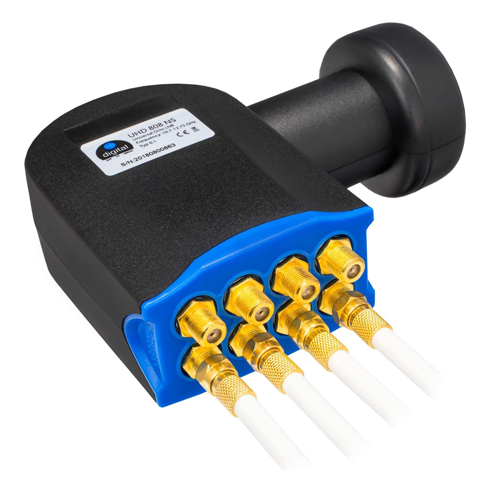 HB-DIGITAL Connecteur Octo LNB LNC avec 8 sorties Full HD TV 3D + contacts plaqués or + protection contre les intempéries (extensible), set avec 8 fiches F