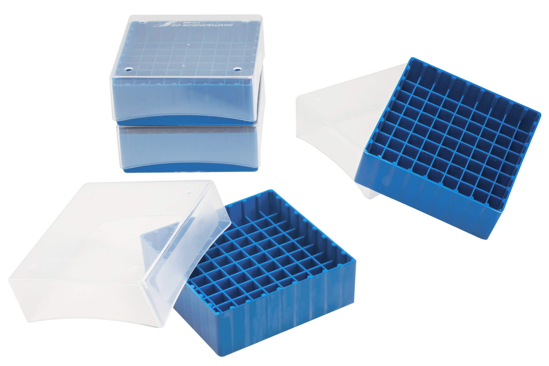SP Bel-Art Polypropylene Freezer Box; For 1.5-2.0ml Micro Tubes/Cryo Vials, 81 Places (Pack of 4) (F18852-0018)