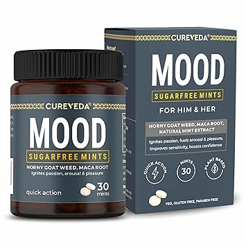 Cureveda Mood Mints for Him & Her | Herbal Mint Tablets for Mood Balance, Energy & Daily Wellness | Horny Goat Weed & Maca | Minty Fresh | Fast-Dissolving Tablets | 30 Mints
