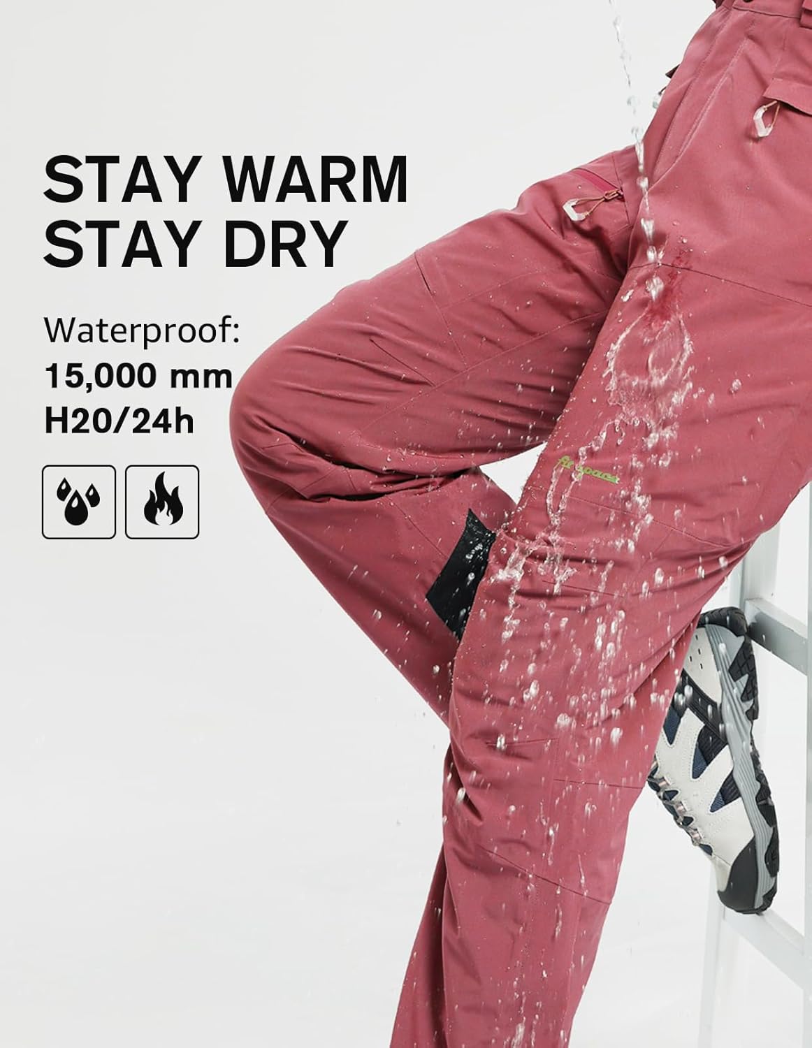 fit space Women's Insulated Ski Pants Waterproof 15,000mm Removable Suspenders Winter Snow Snowboarding - Image 3