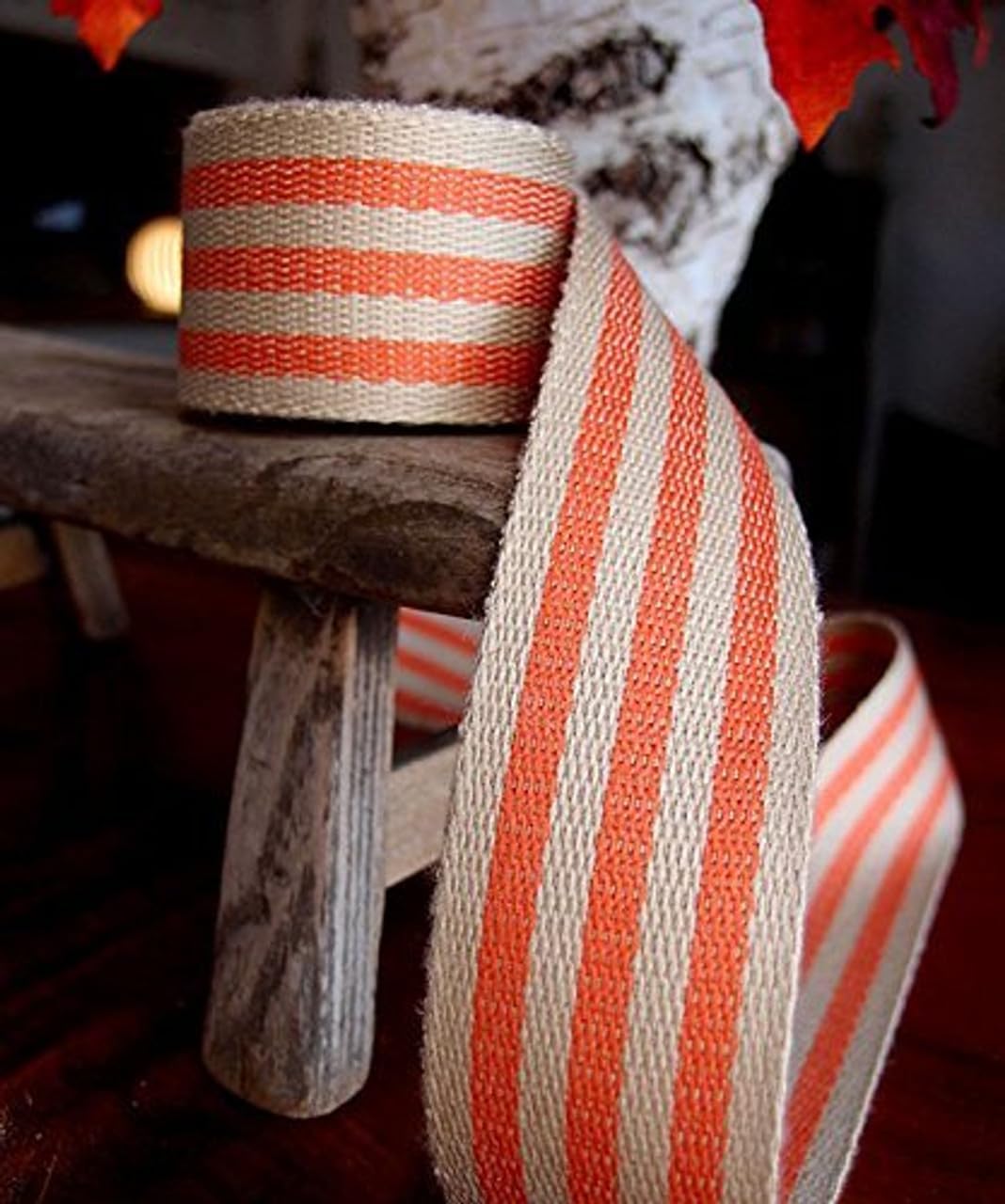 AK-Trading 1.5" inches x 10 Yards Orange Striped Faux Burlap Ribbon for Decoration, Gift Wrapping & Crafting (Orange Stripe)