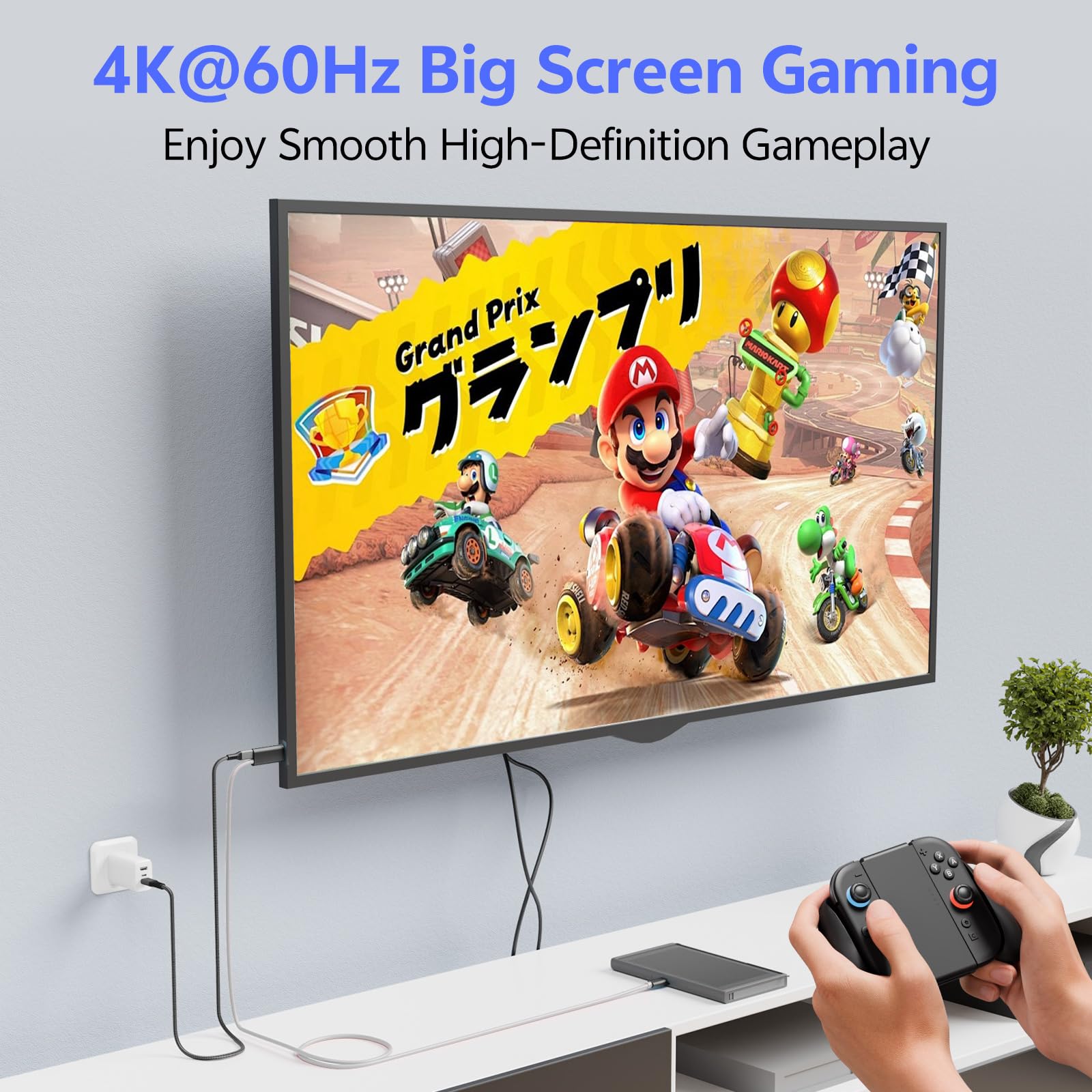 Cavo adattatore da USB-C a HDMI da 2 m, 4K a 60 Hz, 100 W, ricarica PD, dock portatile per Switch 2 modalità TV, viaggi e giochi in ufficio con iPhone 17, iPad, MacBook, Steam Deck, laptop a monitor