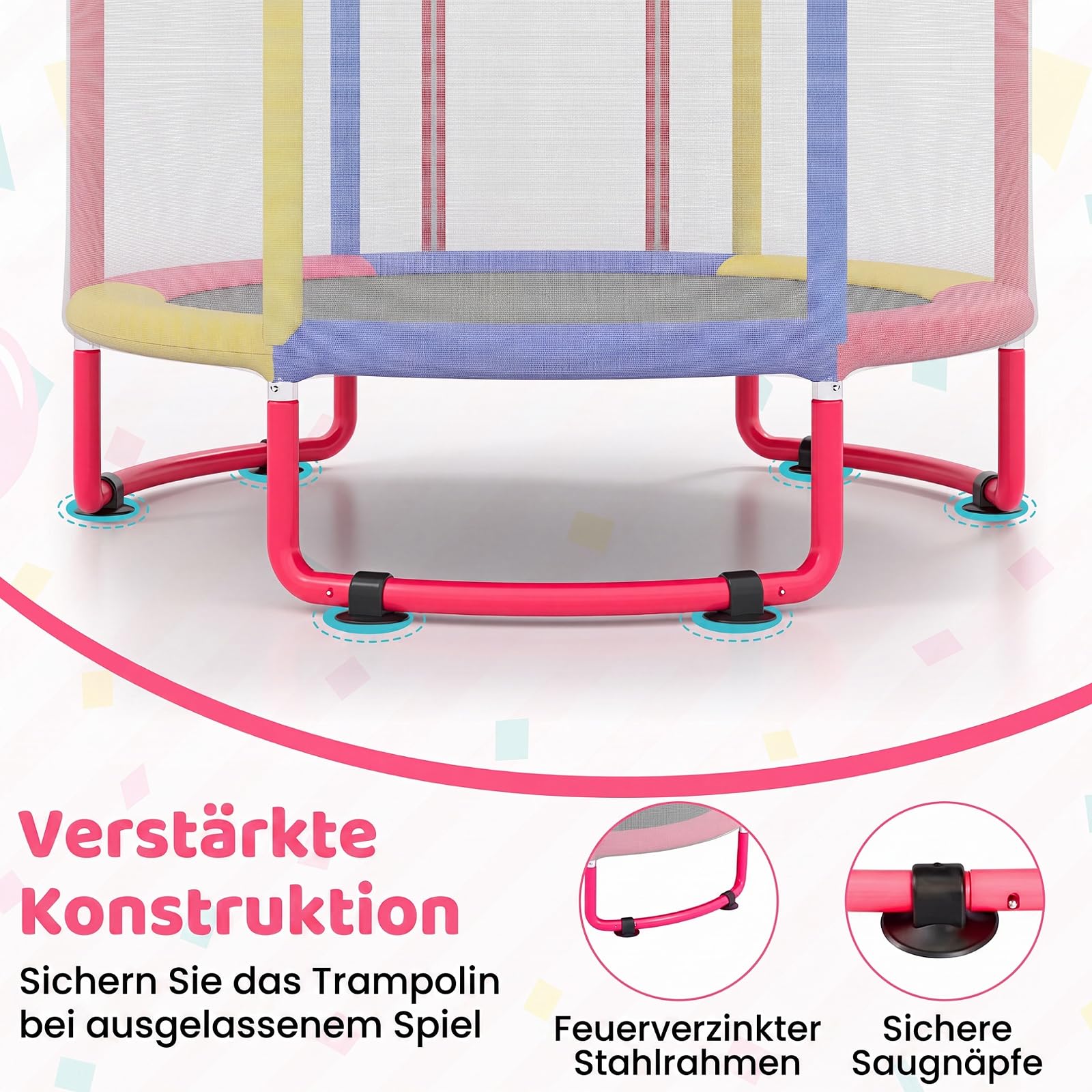COSTWAY 6 in 1 Kindertrampolin mit Sicherheitsnetz | Trampolin Kinder mit Schaukel, Basketballkorb, Turnstange, Dartscheibe & Barren, Gartentrampolin für Indoor & Outdoor