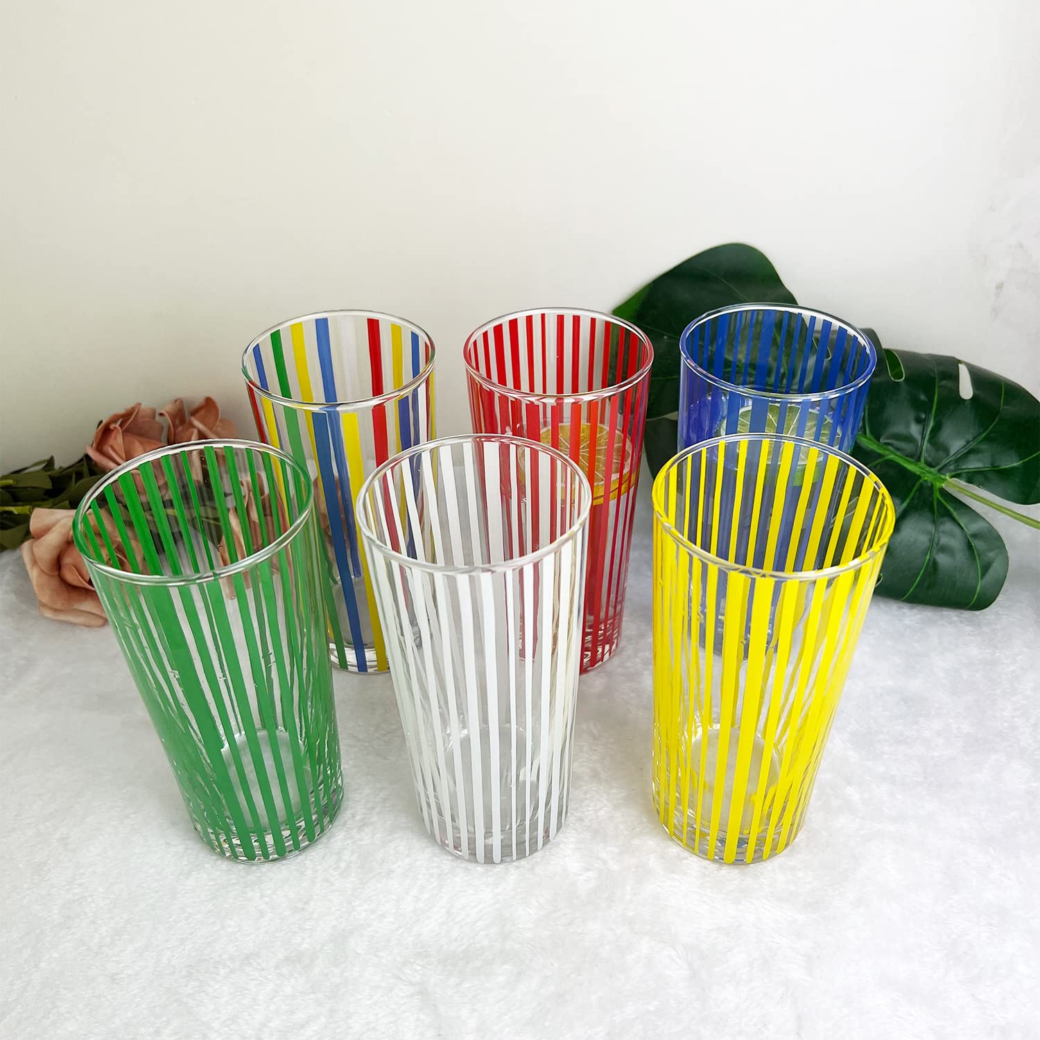 Set di 6 bicchieri highball in vetro per acqua, succo, latte, cocktail, vino, birra, bevande miste, lavabili in lavastoviglie, riutilizzabili, 400 ml