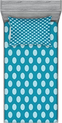 Miniatura 52 de Ambesonne Juego de sábanas bajeras y fundas de almohada de los años 90, patrón geométrico en estilo retro, formas redondas de triángulo de media