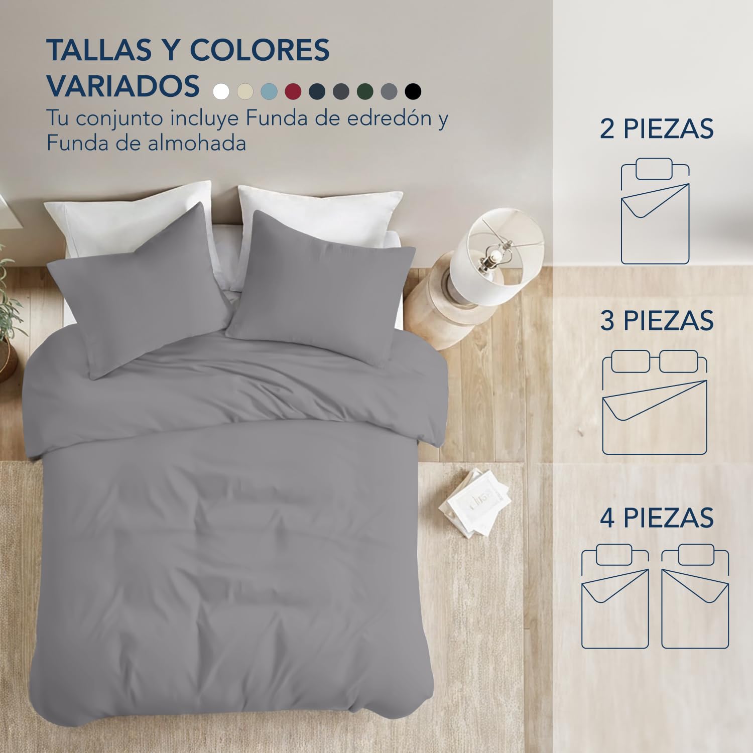 Funda Nórdica Cama 240x220 Cm + 2 Fundas De Almohada 80x80 Cm - Microfibra Cepillada, Estampado Floral Blanco Y Negro, Reversible, Certificado Oeko-Tex