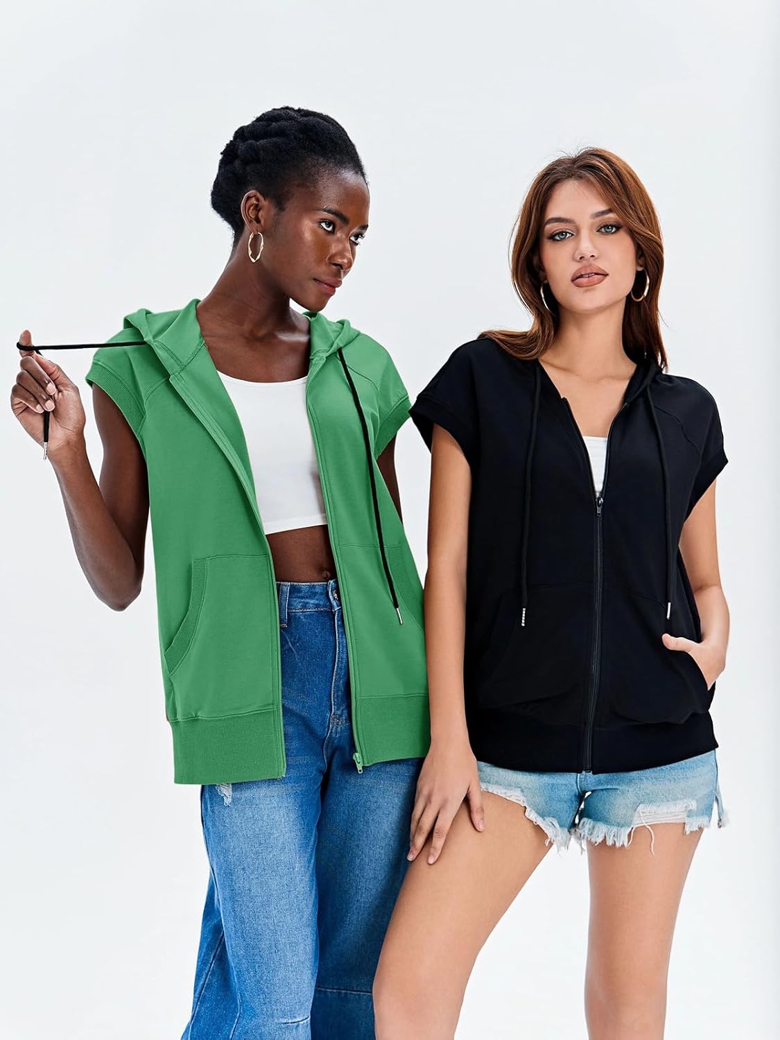 Fisoew Women's Sleeveless Zip Up Hoodies Casual Loose Fit Drawstring Sweatshirts Lightweight Jackets Vest with Pockets - Image 3