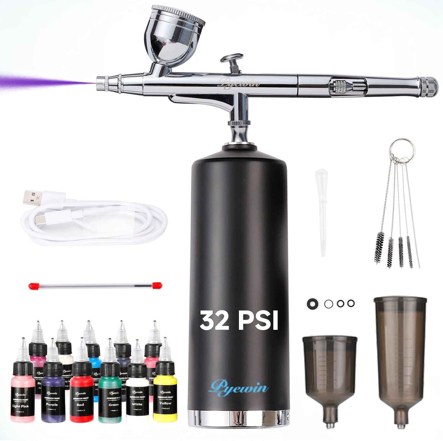 Upgraded Portable Cordless Airbrush Kit with Compressor, 32PSI Mini Dual Action Airbrush Gun Set with Airbrush Paint & 0.38mm Nozzle - Ideal for Makeup, Nails, Art, Hobbies, Crafts