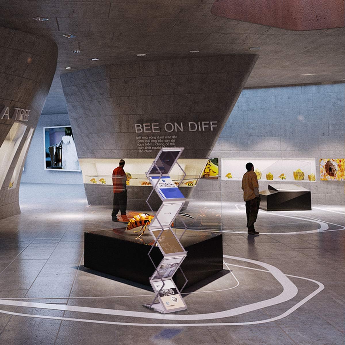 HUAZI Foldable Aluminum Magazine Rack, Portable Pop-up Display Stand, 6 Pockets, A4 Size, for Trade Shows, Office, Retail Store