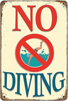 No Diving Pool Sign Vintage Pool Safety Sign Pool Rules Metal Tin Signs Funny Swimming Pool Decorations Pool Warning Metal Signs Outdoor for Yard Metal Plaque 12x8 inch