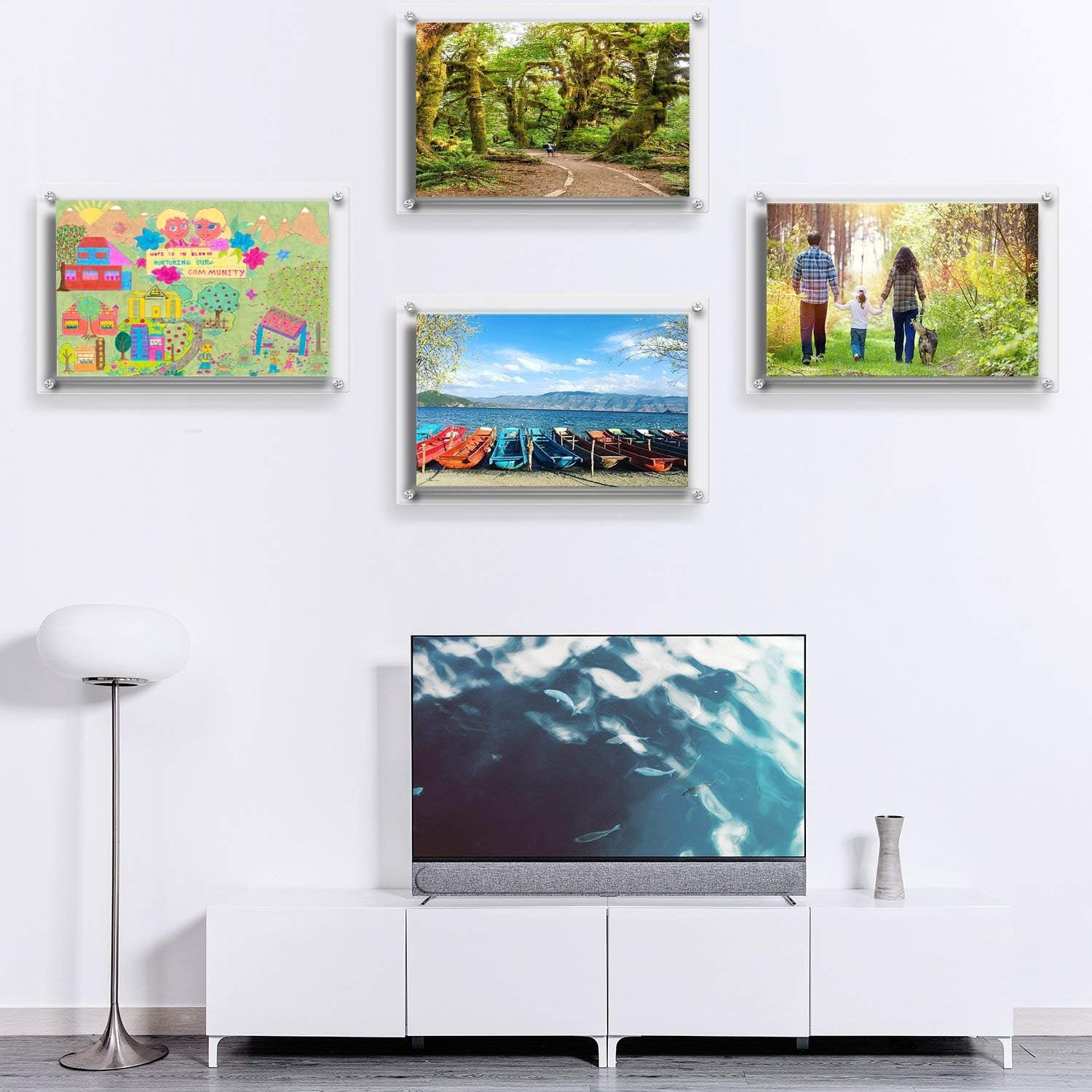 12x16 Clear Floating Acrylic Picture Frame,16x12 Inch Wall Mount Plexiglass Picture Frames for Poster Signs Certificate Art Painting Photography Photo Display - Lucite Clear Frameless Wall Photo Frame