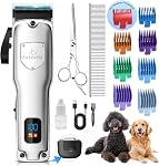 Dog Clippers for Grooming for Thick Heavy Coats, Professional Pet Grooming Clippers Supplies Kit Low Noise Rechargeable Stainless Steel Hair Trimmer with Ceramic Blade for Dogs Cats Animals