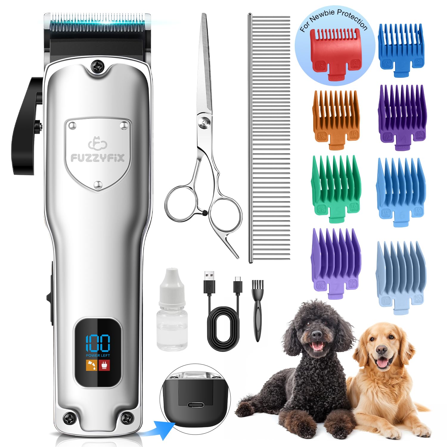 FuzzyFix Tosatrice per Cani,Tosatrice per Cani Professionale in Acciaio Inox, Rasoio per Cani, Tosatrice per Peli di Animali Domestici Spessi e Ricci