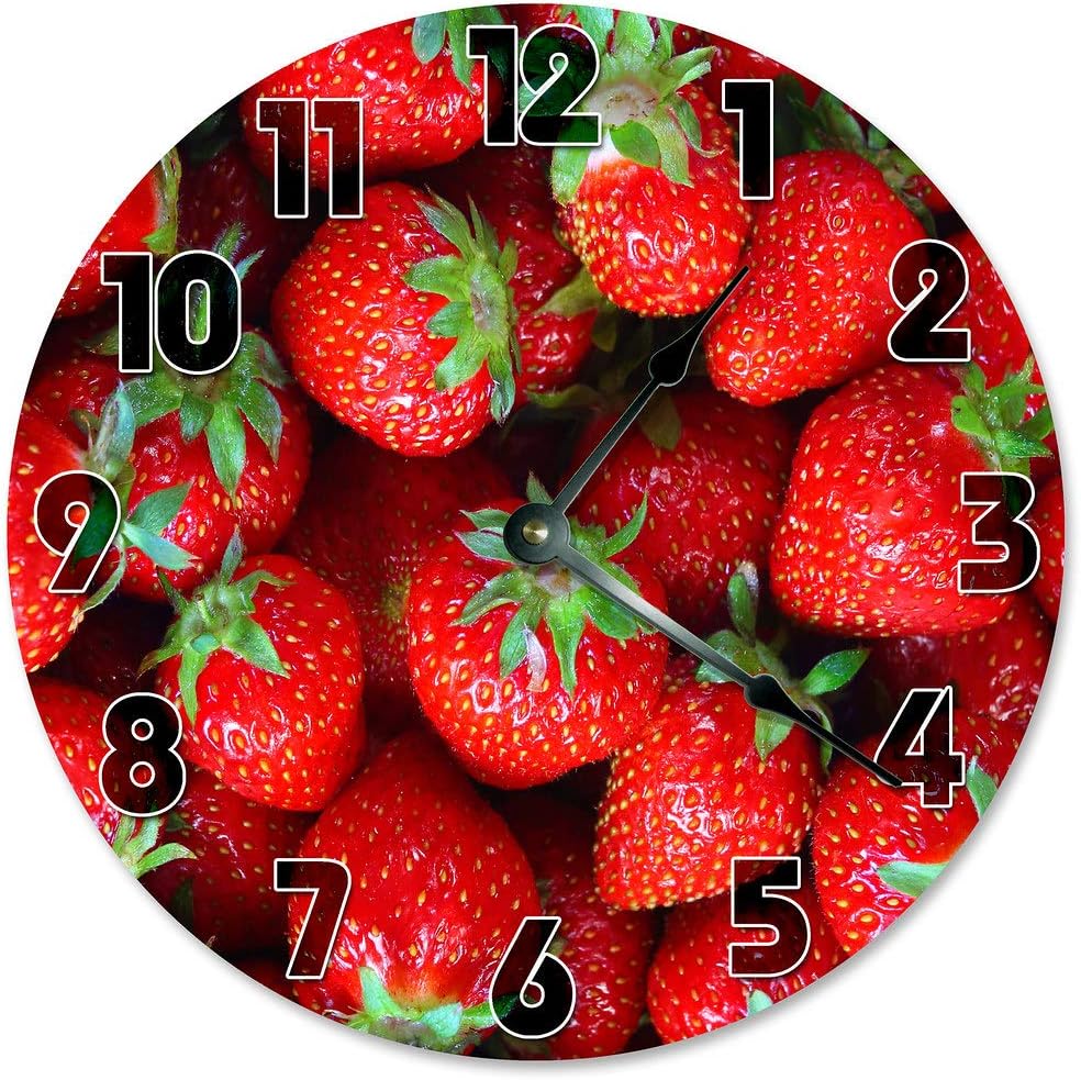 10.5" Delicious Stack of Strawberries Clock - Large 10.5" Wall Clock - Home Décor Clock