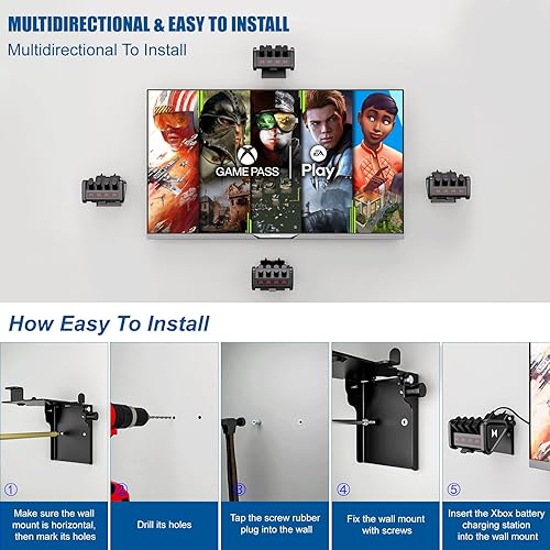 Miniatura 5 de FLYDOO Wall Mount Compatible with Oivo Battery Charger Station for Xbox OneXbox Series Controller Battery Pack, Steel Heavy Duty Wall Bracket, 0-90