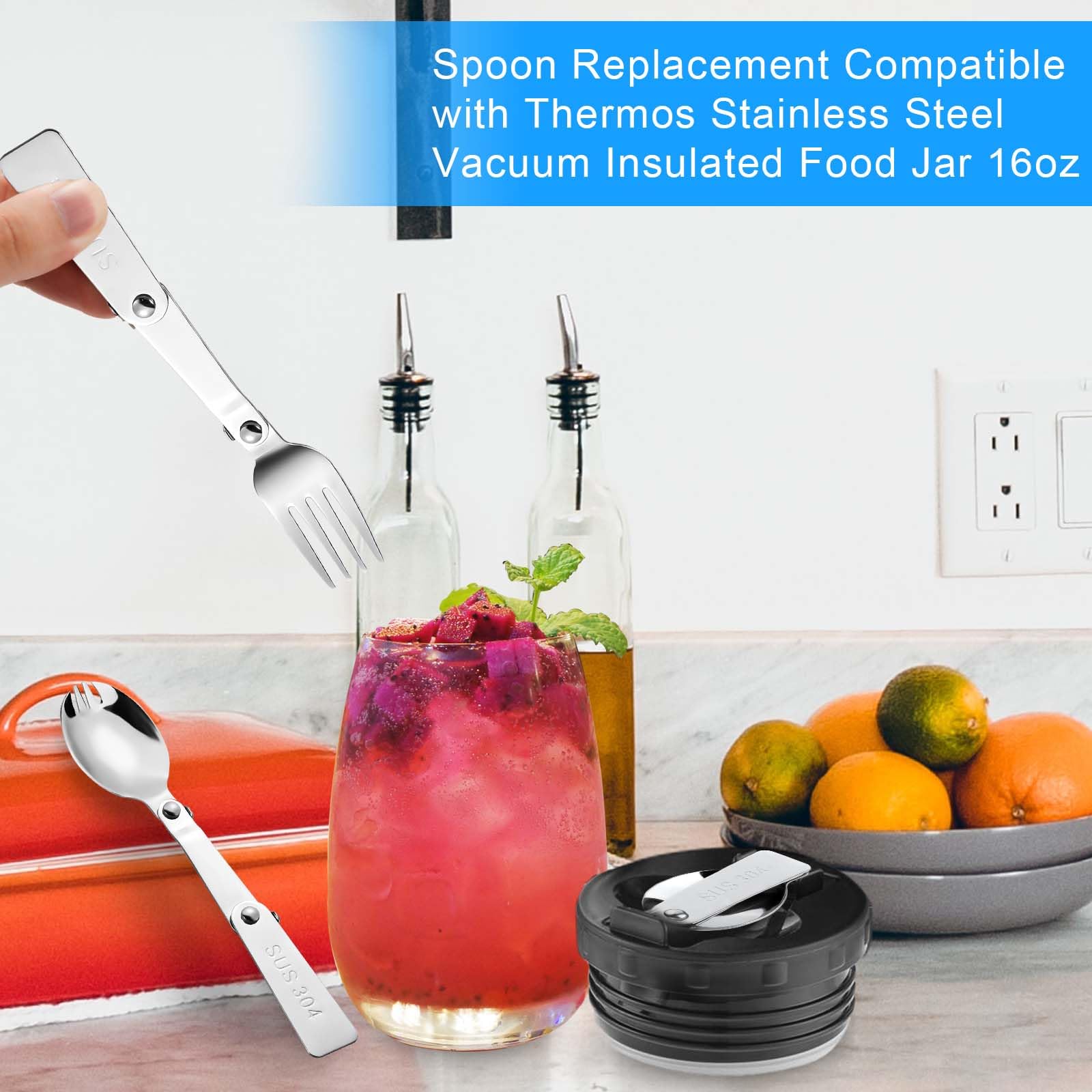3pcs Folding Spoon and Fork for Thermos Funtainer Food Jar 16oz - Image 7
