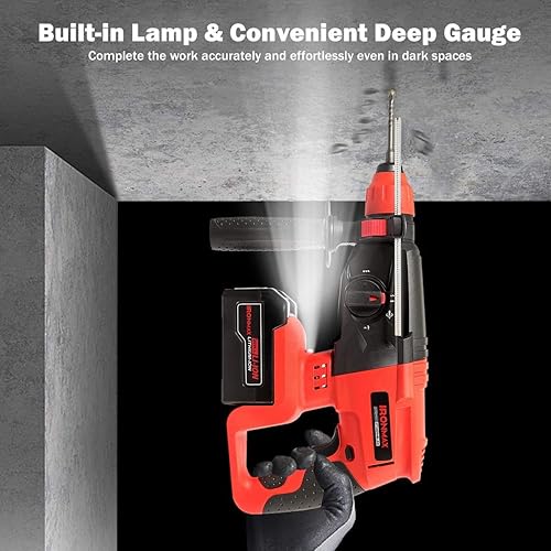 Miniatura 7 de Goplus 1 pulgada SDS Plus taladro de martillo giratorio inalámbrico, 20 V 3 funciones velocidad variable martillo de demolición kits con 4.0 Ah