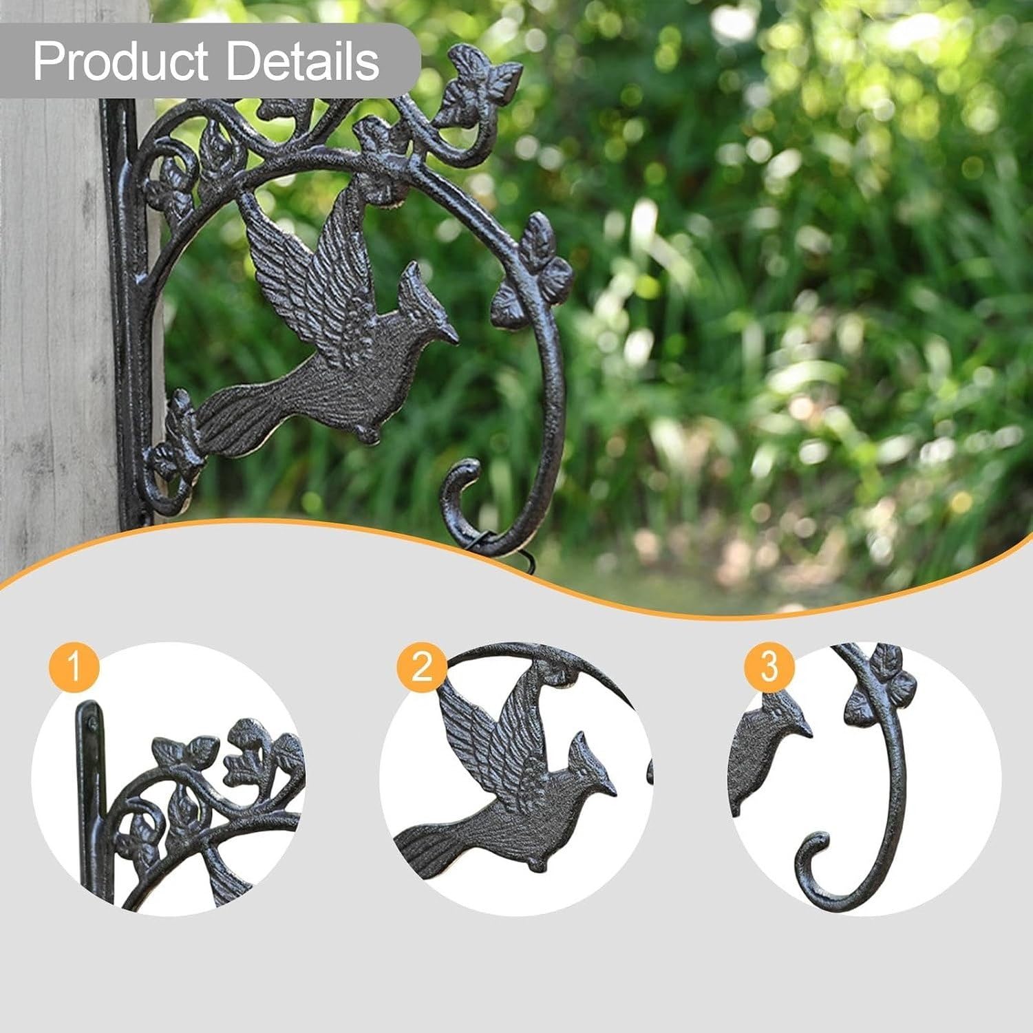 Soportes de Plantas Colgantes de Metal Decorativo para Exterior, Ganchos de Pared para maceteros de balcón, cestas y macetas de plástico, Kingfisher