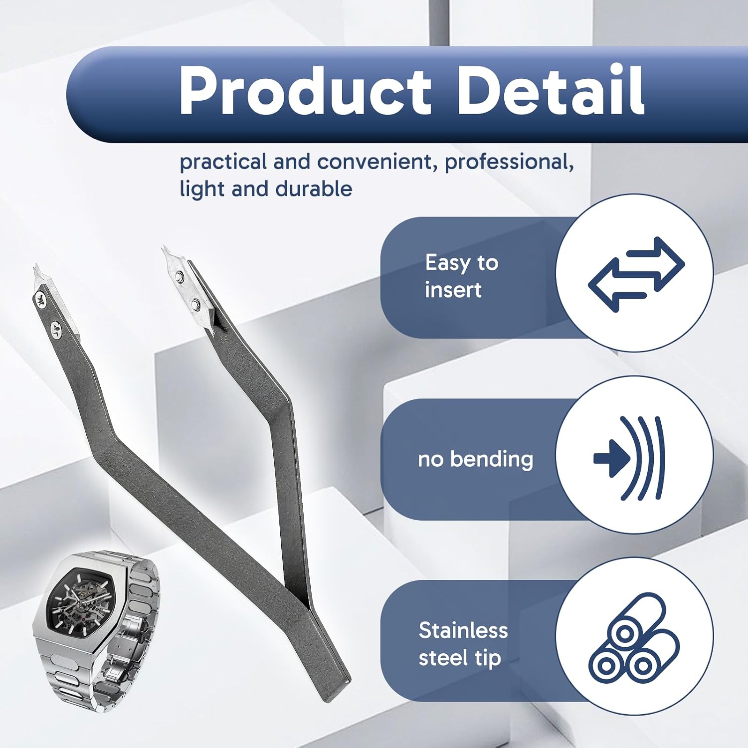 3 Pcs Watch Spring Bar Tool Set, Including Spring Bar Tweezers and Watch Band Tool, Watch Repair Kit for Band Adjustment and Link Removal, Suitable for Professional and Hobbyist