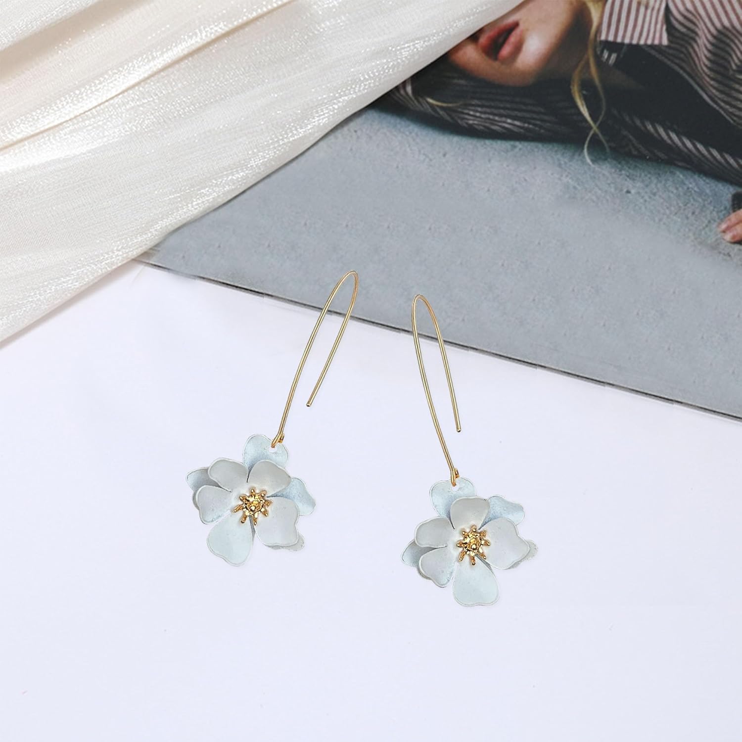 Anmpab Bohemian Matte Flower Dangle Drop Earrings floral Stud Earrings For Women Statement Wedding Holiday Jewelry - Image 6