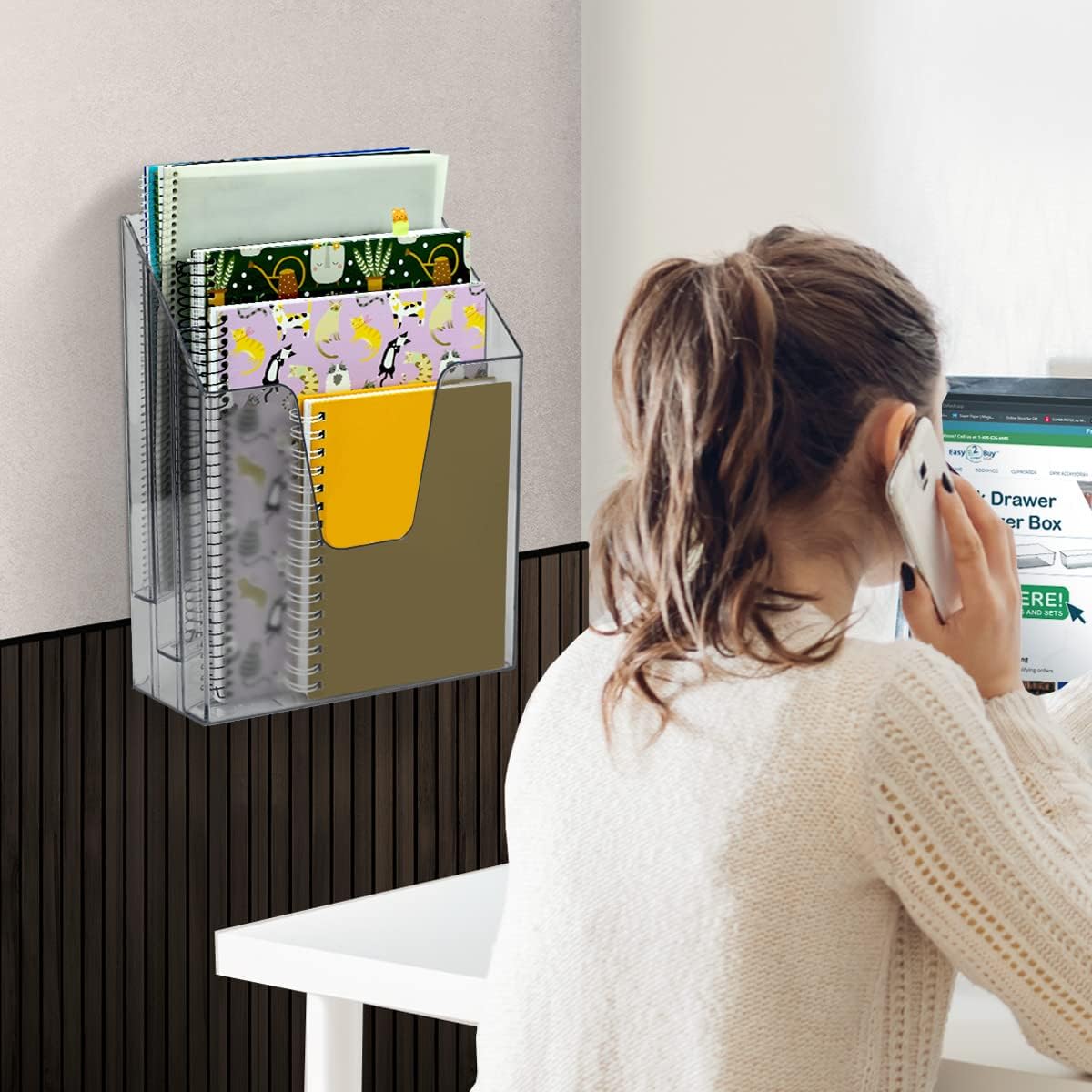Acrimet Vertical Triple File Folder Holder Organizer, File Sorter (Plastic) (Clear Gray Color)