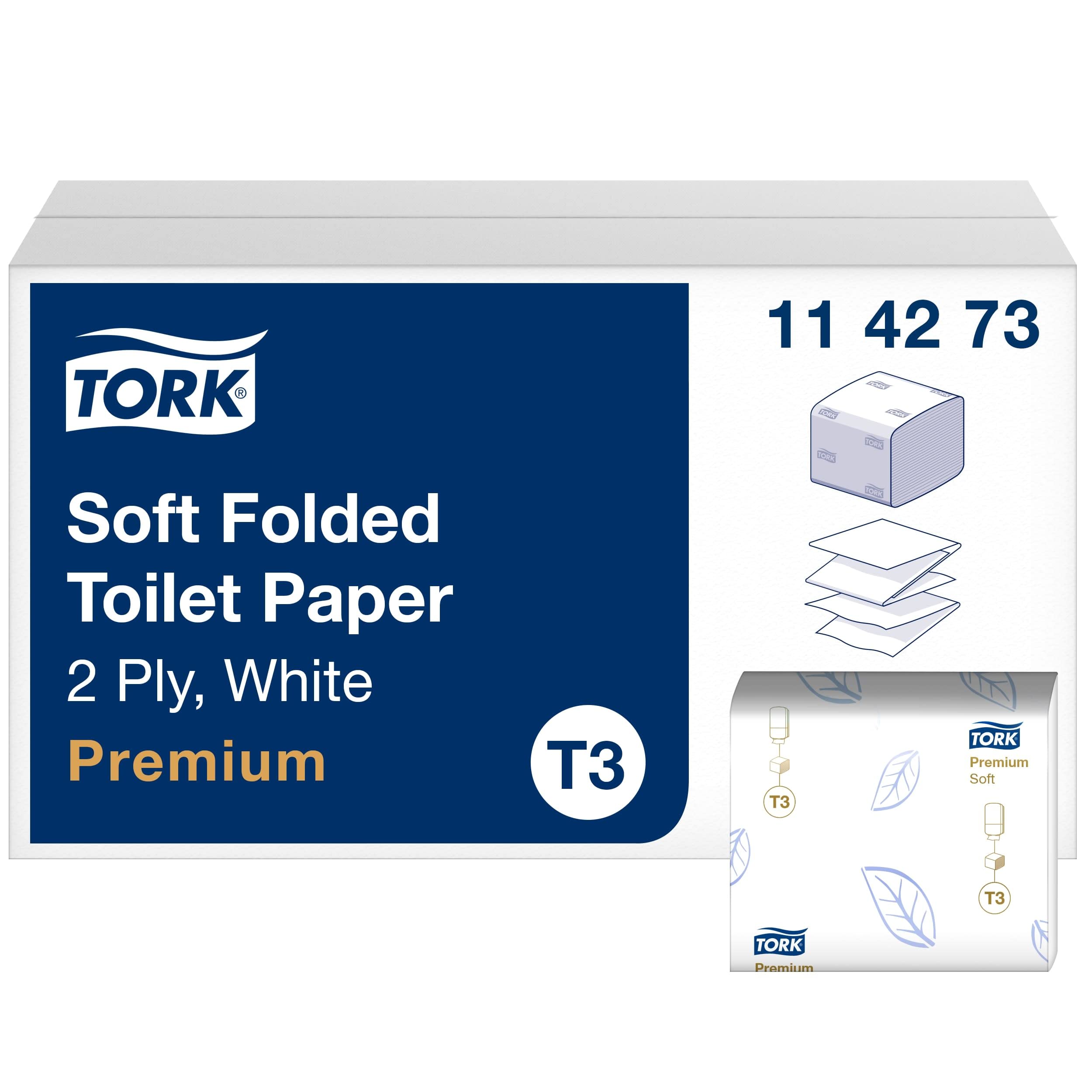 Tork 114273 Carta Igienica Intercalata Extra Soft Premium, Compatibile Con Sistema T3, 2 Veli, 30 Conf. X 252 (7560 Fogli), Colore Bianco-image