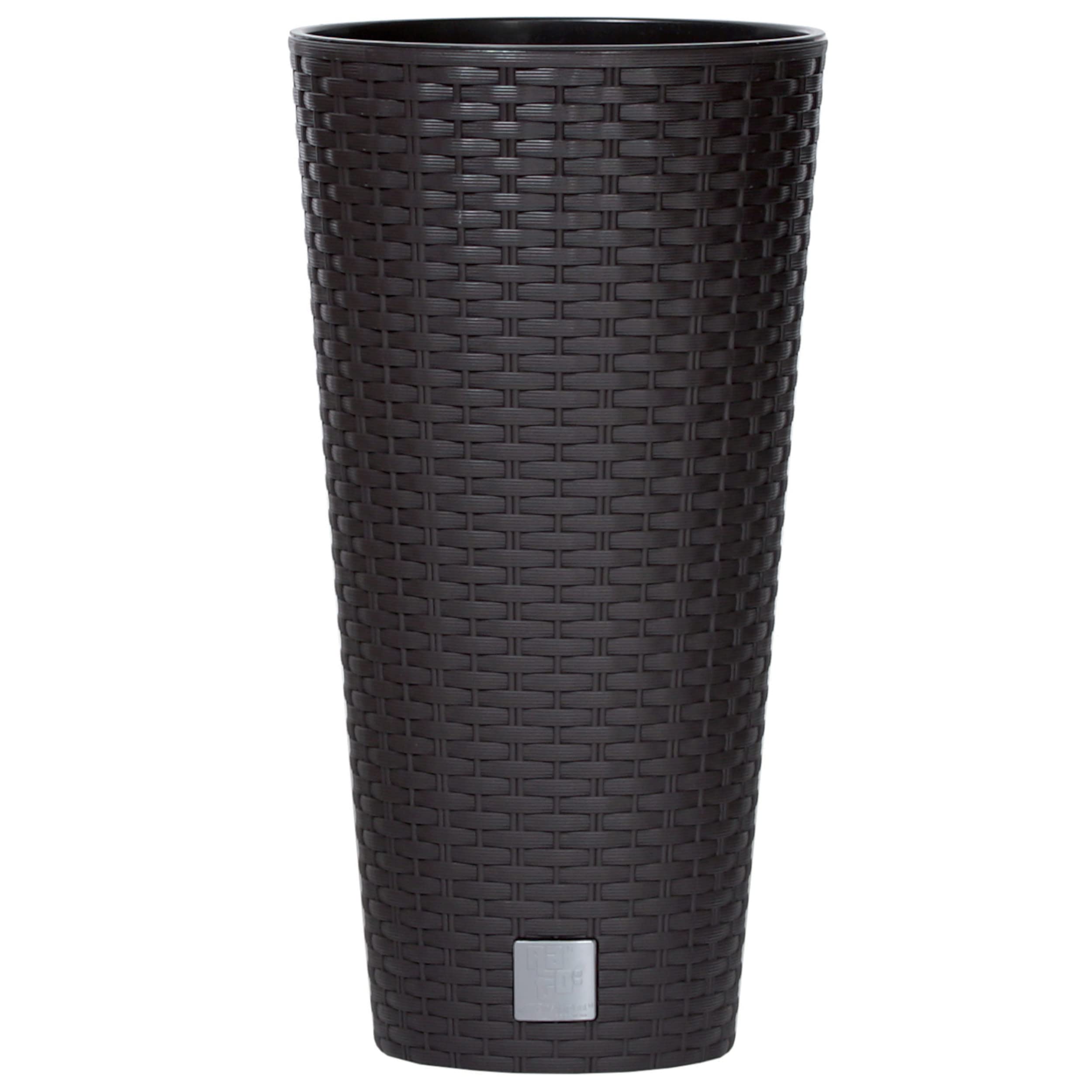 botle 3 vasi da fiori in rattan, diverse misure, altezza 47 + 57 + 76 cm, inserto in plastica con inserto rotondo