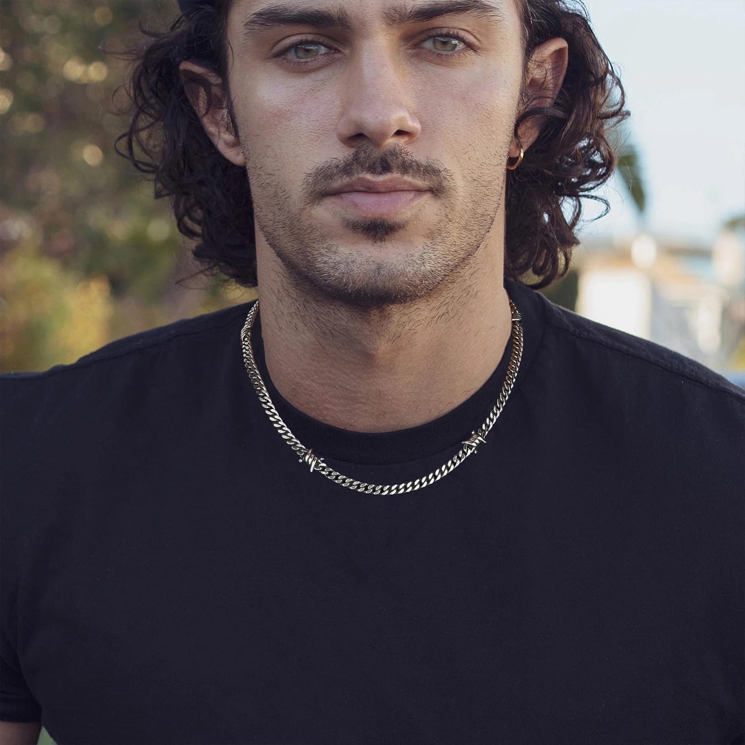 HZMAN 5mm Cuban Link Chain Thorns Choker Necklace Hip-hop Punk Gothic 18In Stainless Steel Chain Barbed Wire Necklace for Men Women - Image 2