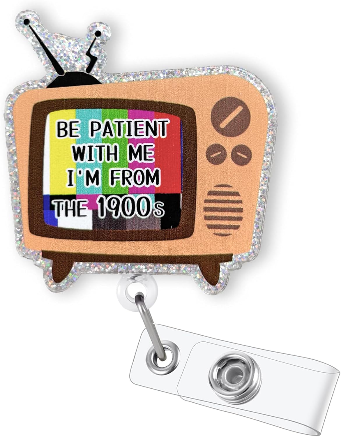 Be Patient with Me, I'm from the 1900s Badge Reel Retractable, Funny Retro TV Badge Reel for Nurse Nursing Student RN CNA LPN Medical Worker & Office Staff, ID Name Badge Holder with Alligator Clip