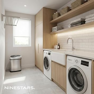 Ninestars 2-Piece Automatic Trash Can Combo Set, 13 Gal (50L) & 3 Gal (12L) Touchless Motion Sensor Garbage Cans with Odor-Sealing Lids, Oval Silver Stainless Steel, Black Lid