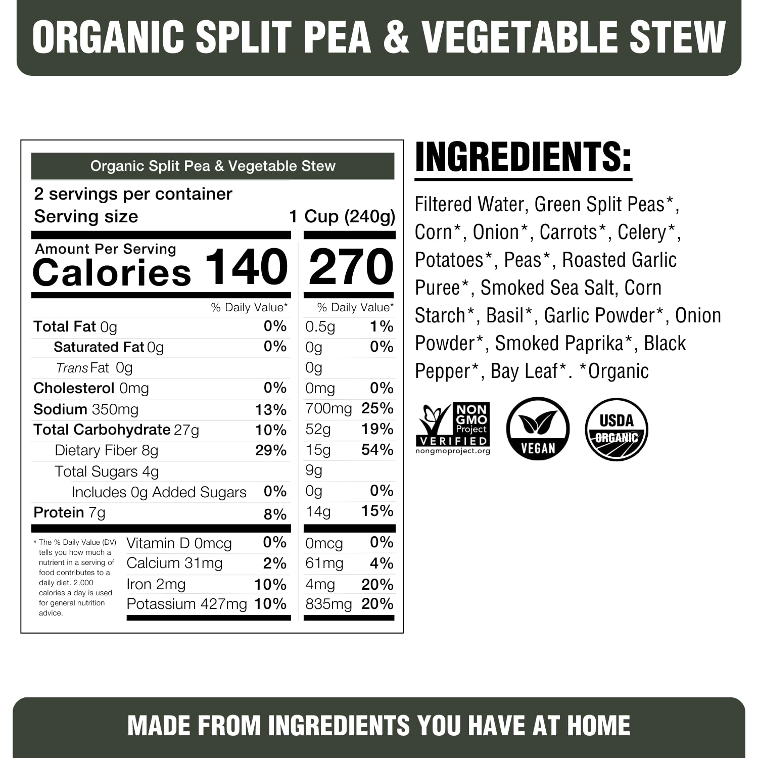 PLANTSTRONG Chili & Stew – USDA Organic, Non-GMO, Plant-Based, Vegan, Gluten-Free, Oil-Free, Lightly Salted, Ready to Heat & Serve (1, Split Pea & Vegetable)