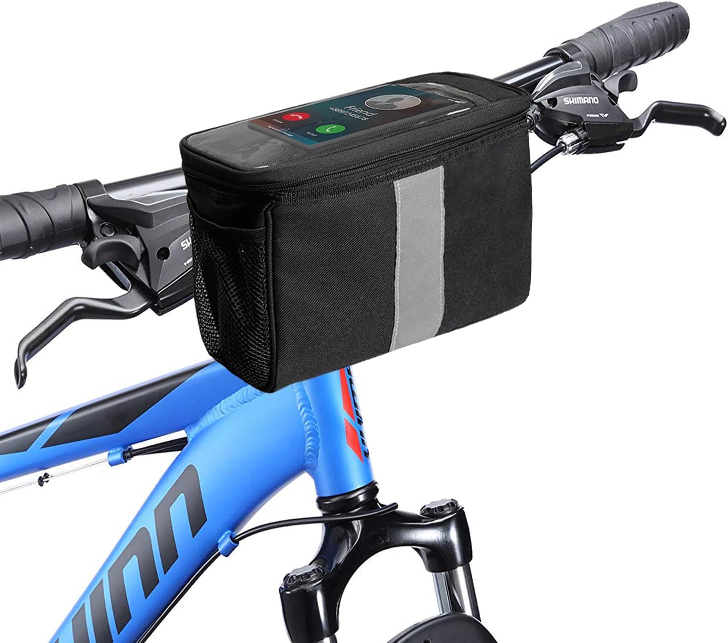Bike Handlebar Bag, Front Bicycle Basket Cooler Pouch with Phone Holder | Multiple Sizes & Colors, Large Phone Holder, Reflective Strip, Mesh Bags, Multi-layer Fabric, Fits Most Bikes Scooters
