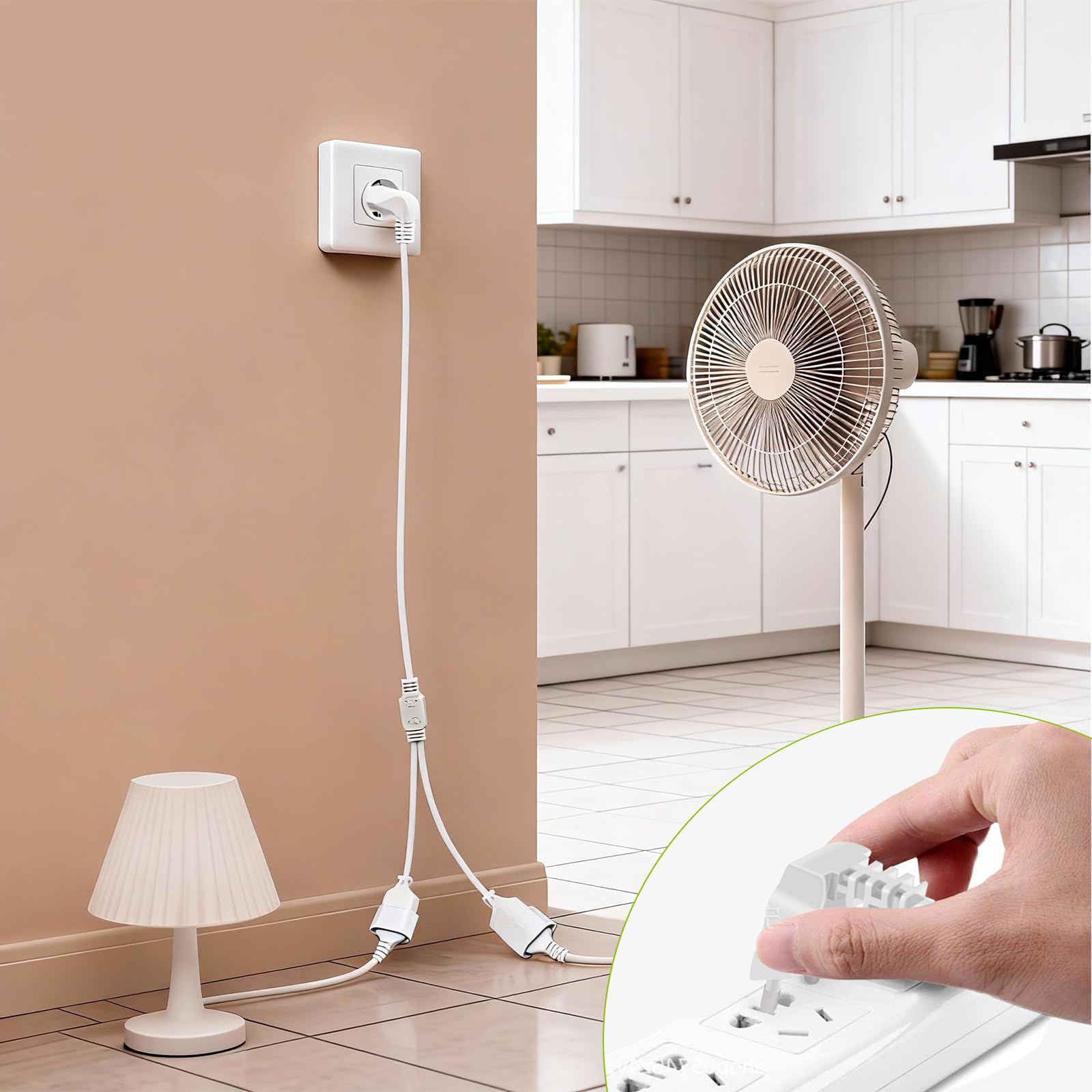 Przedłużacz z kątowymi 90° wtyczkami Euro, 2 w 1, przewód płaski i cienki, biały, 2.5A/250V, do TV, PC, komputera, monitora